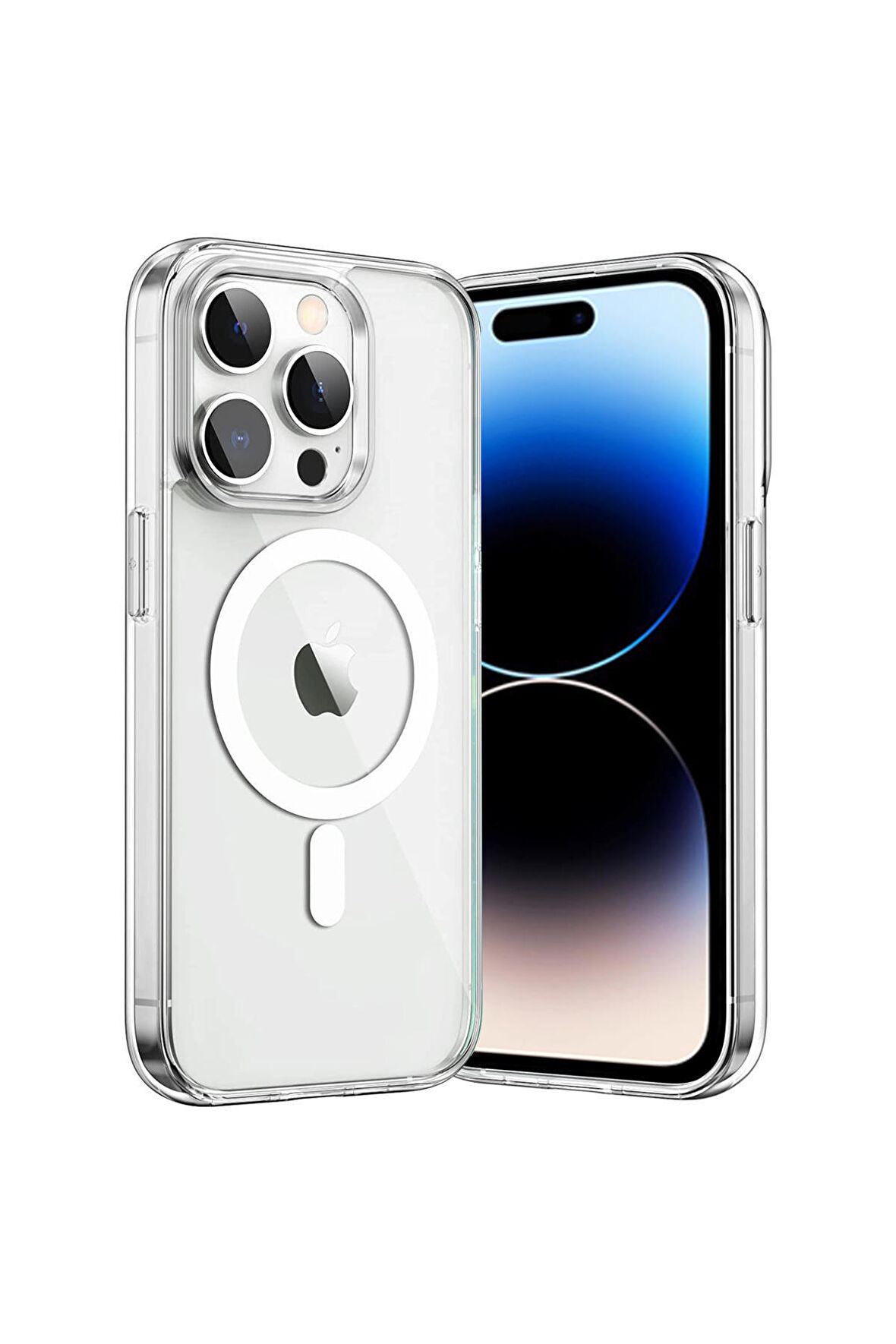 Monker iPhone 14 Pro Magsafe Uyumlu Şeffaf Silikon Telefon Kılıfı Kablosuz Şarj Uyumlu