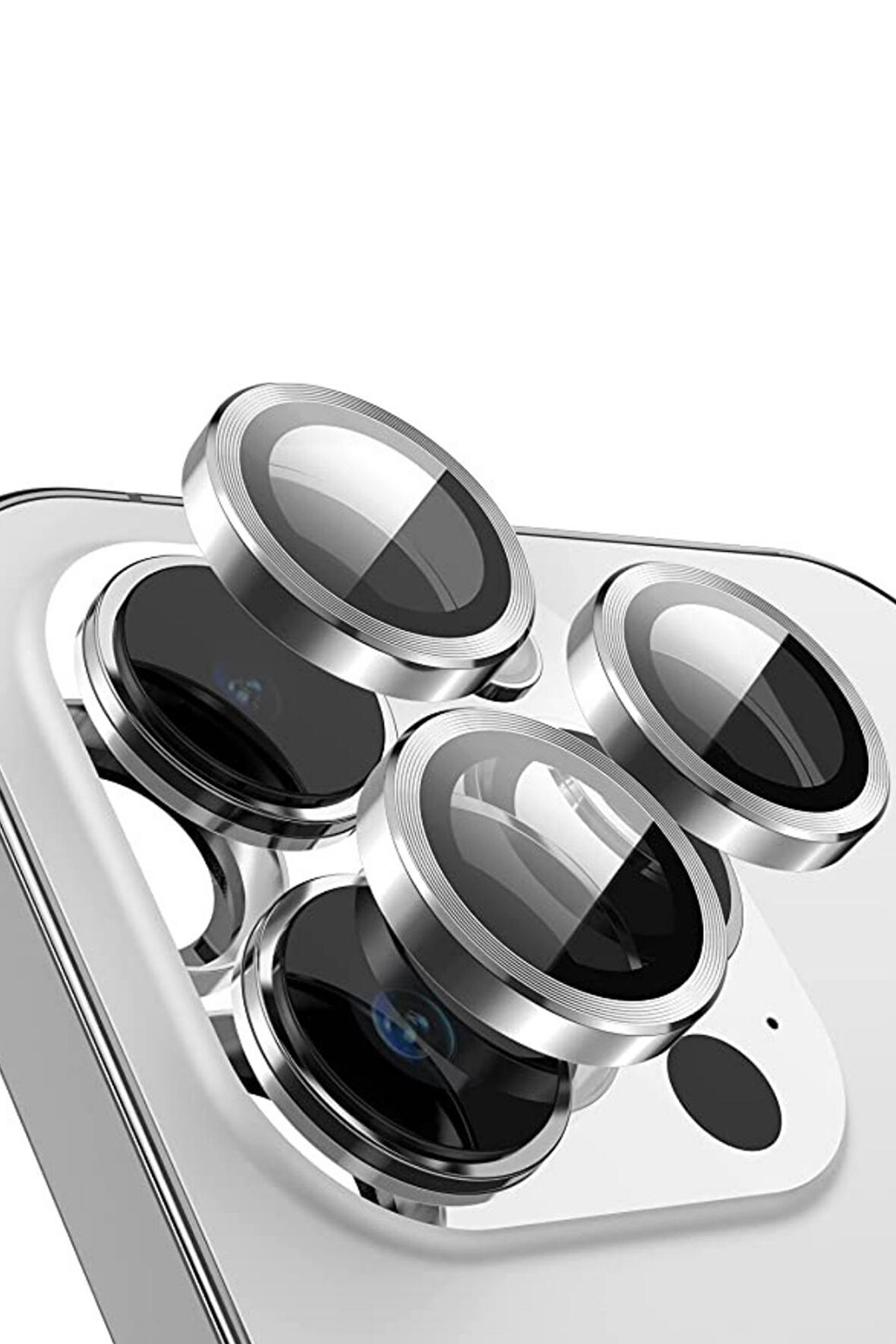 Monker iPhone 14 Pro Max Gümüş Uyumlu Kamera Koruyucu Cam Silver Lens Mercek Koruyucu