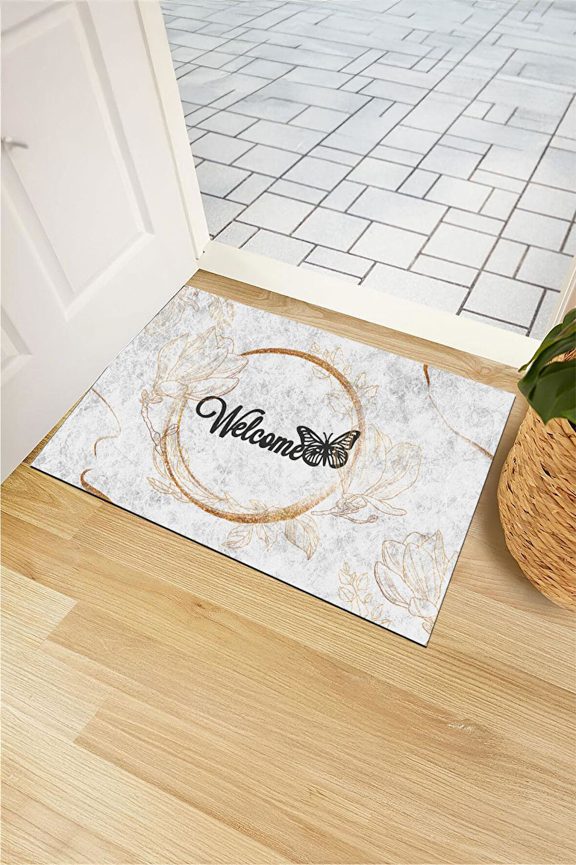 Monnhein Kapı Önü Paspası - Modern ve Şık Kapı Paspası | Ev, Ofis ve Dış Mekân Kullanımı İçin (Butterfly Welcome)