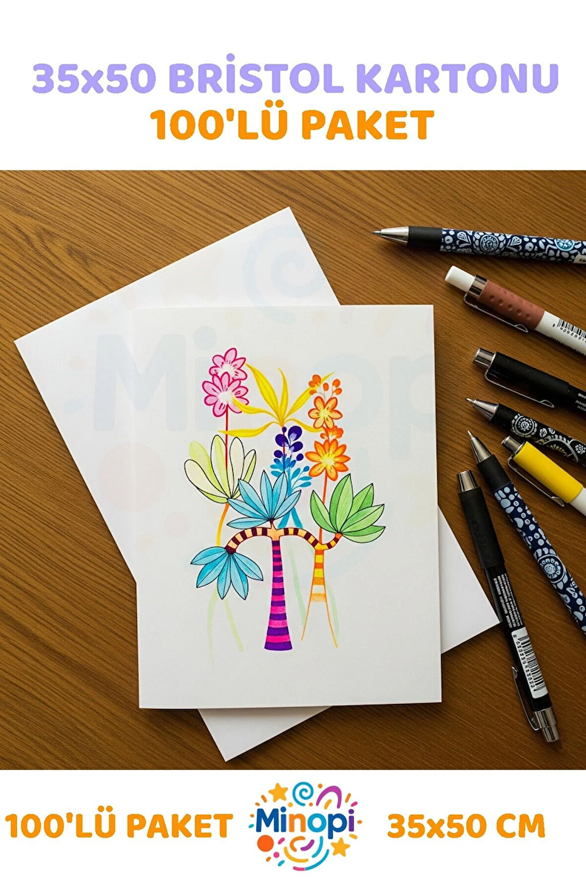 Amerikan Bristol Karton Bristol Kağıdı 35x50 cm - 100'lü Paket Parlak ve Mat Çift Taraflı