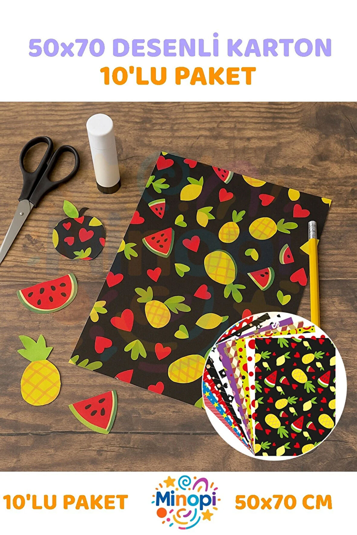 Desenli Fon Kartonu 50x70 Cm 10'lu Paket Canlı Renk