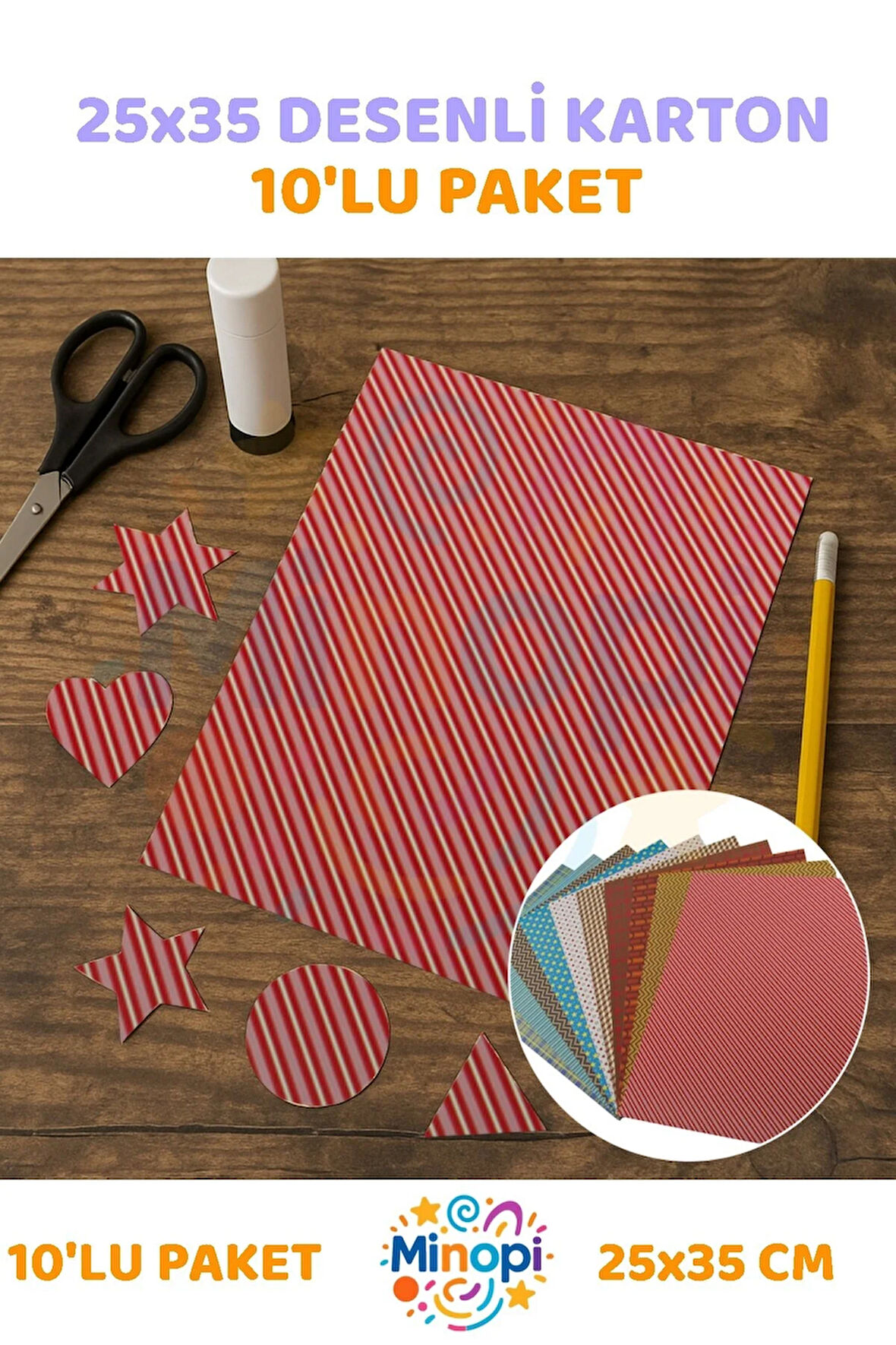 Desenli Fon Kartonu 25x35 Cm 10'lu Paket Canlı Renk