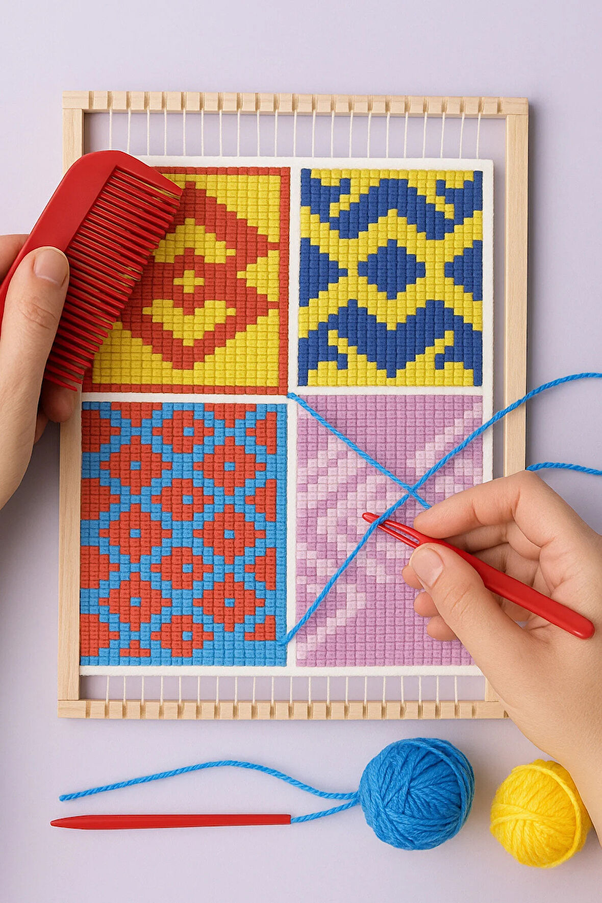 Ahşap Halı Dokuma Tezgahı 1 Paket Hobi Okul Elişi Çocuk Halı Dokuma Tezgah Seti 22x29 cm