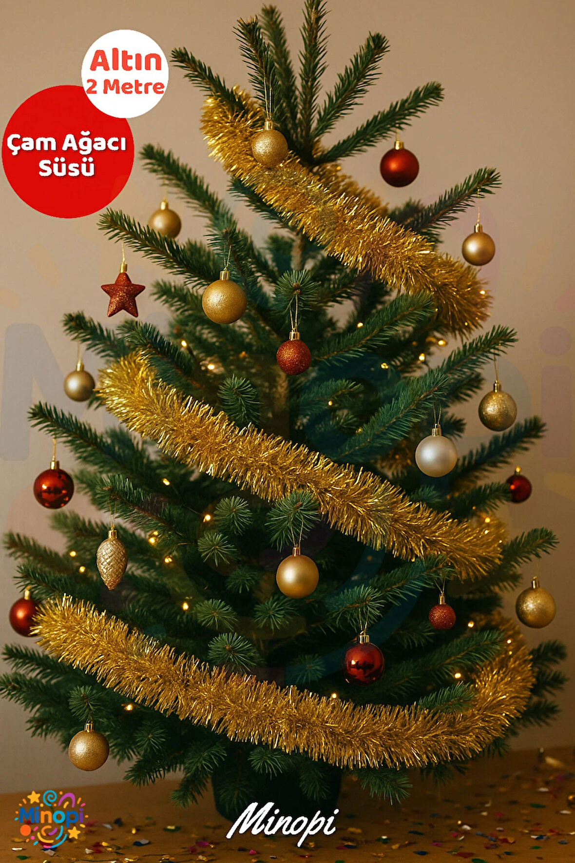 Altın Yılbaşı Garland Doğum Günü Simi Çam Ağacı Süsü 200 Cm Boyuna Boyuna Asılan Süsleme Sim
