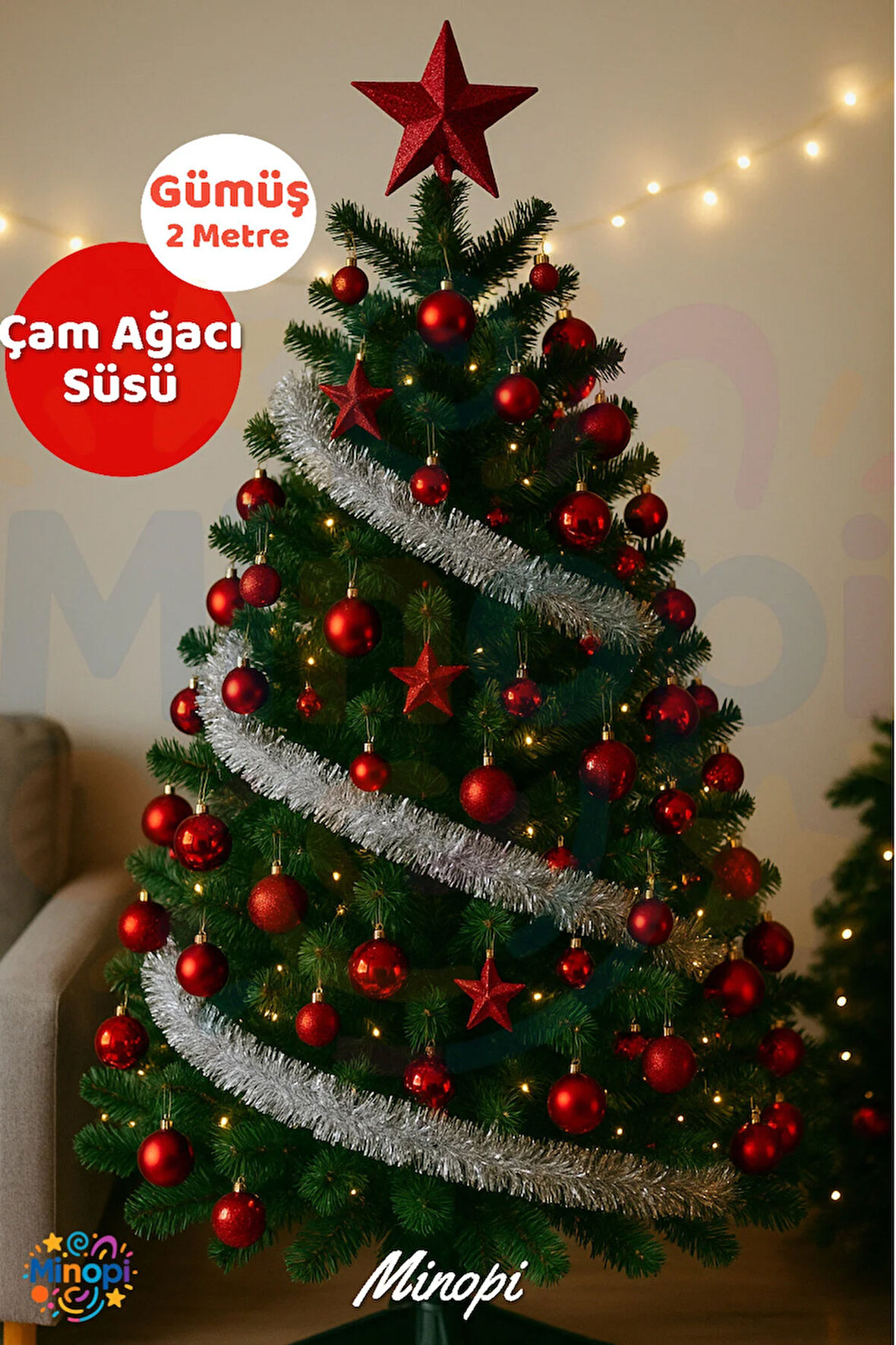 Gümüş Yılbaşı Garland Doğum Günü Simi Çam Ağacı Süsü 200 Cm Boyuna Boyuna Asılan Süsleme Sim