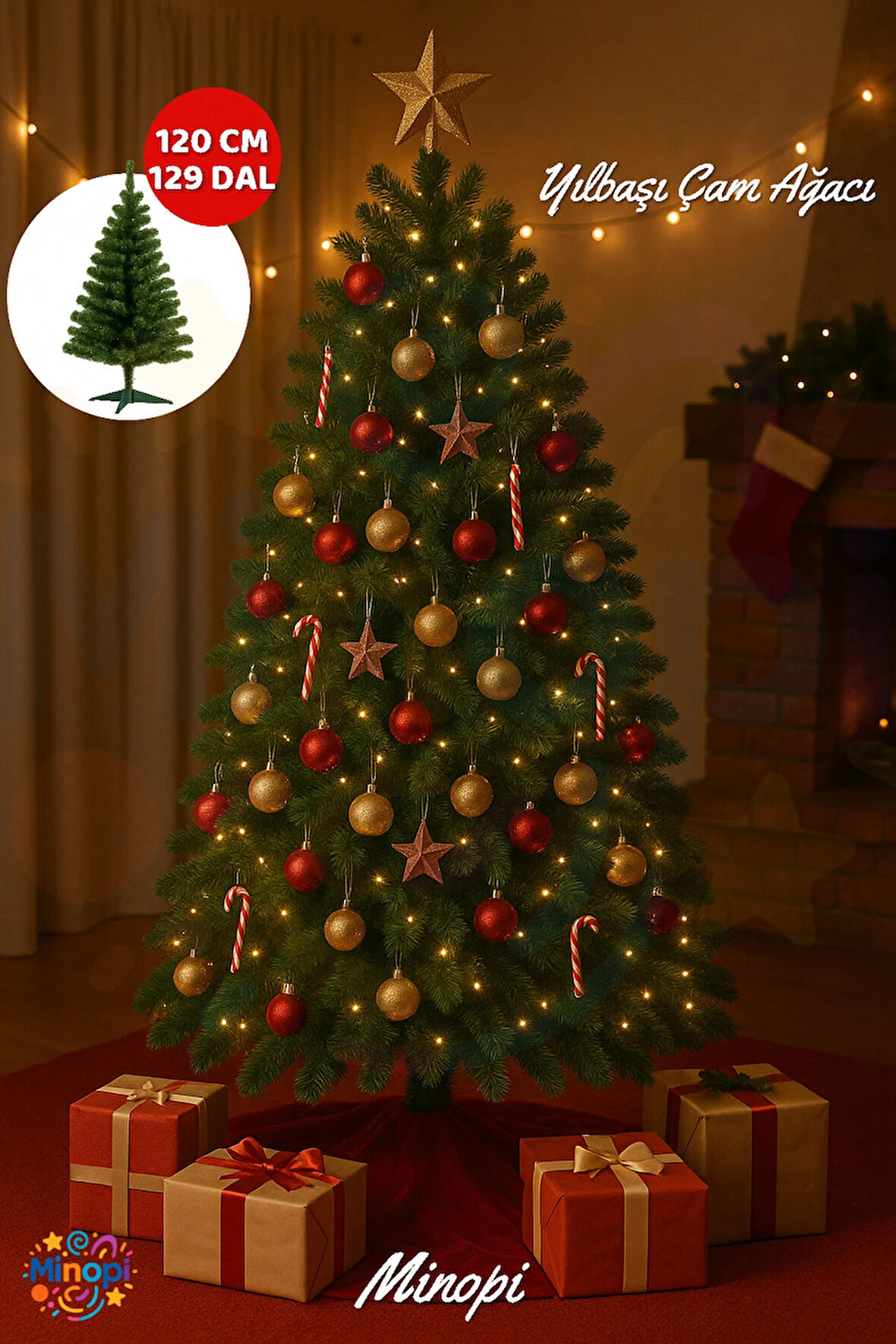 Yılbaşı Çam Ağacı 120 cm Plastik Ayaklı 129 Dal Christmas Tree
