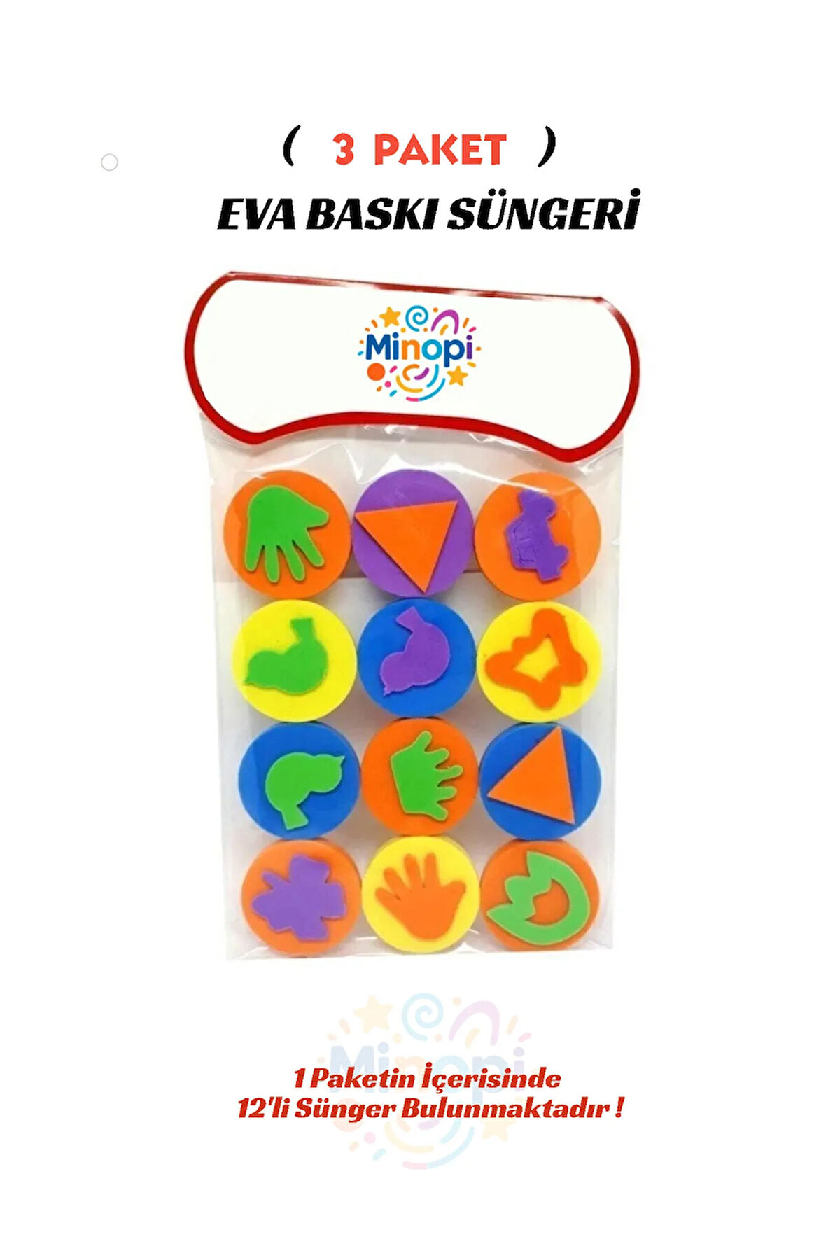 3 Paket Eva Baskı Süngeri 12'li Paket Farklı Şekiller Boya Süngeri