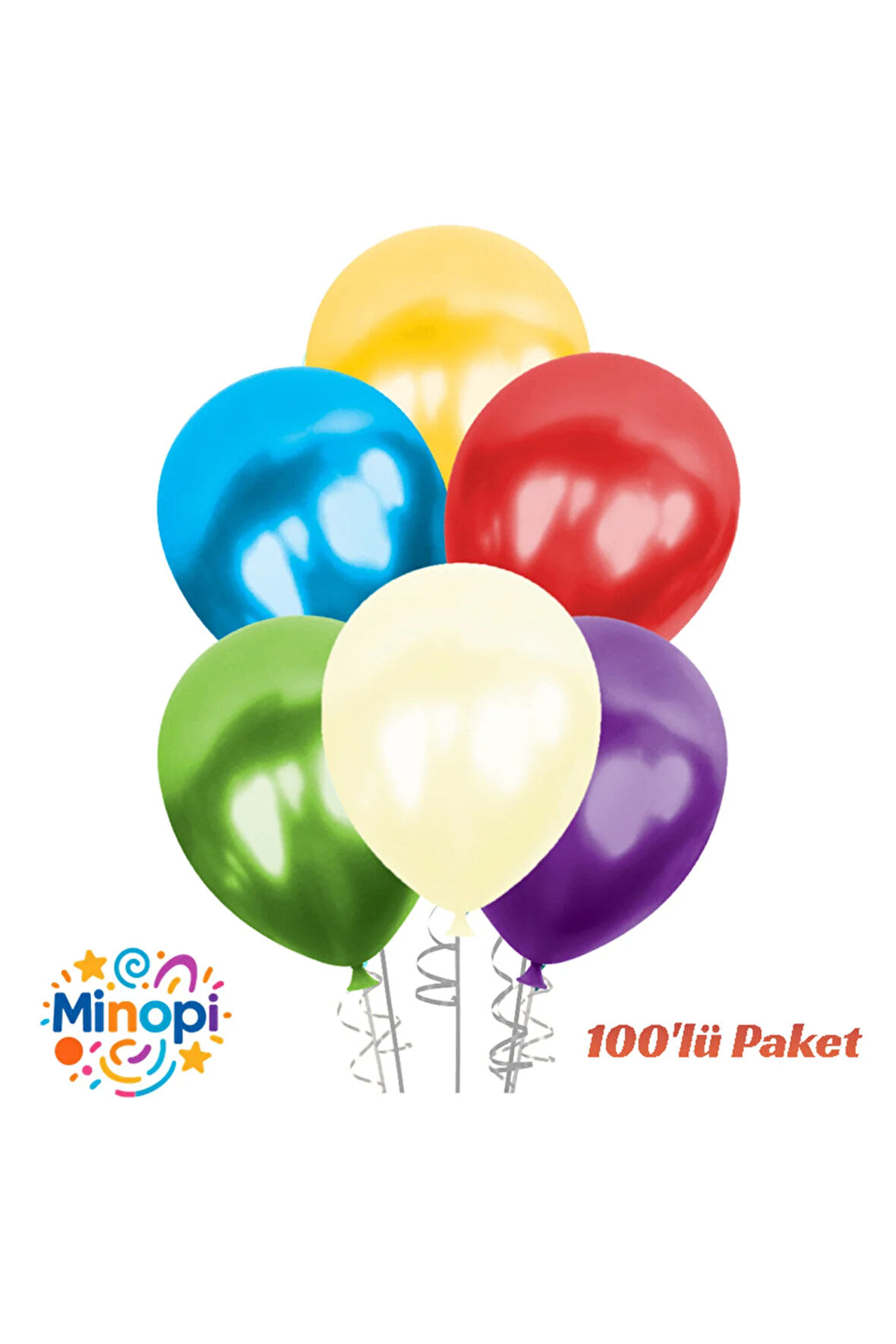 Karışık Balon Desensiz Renkli Balon Metalik Balon Normal Ebat 100'lü Paket