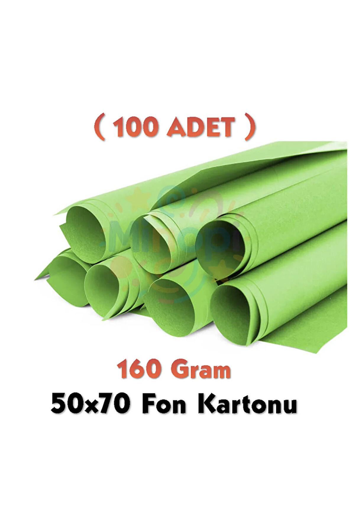 Açık Yeşil Fon Kartonu 50x70 cm 100'lü Paket 160 gr Renkli Fon Kartonu
