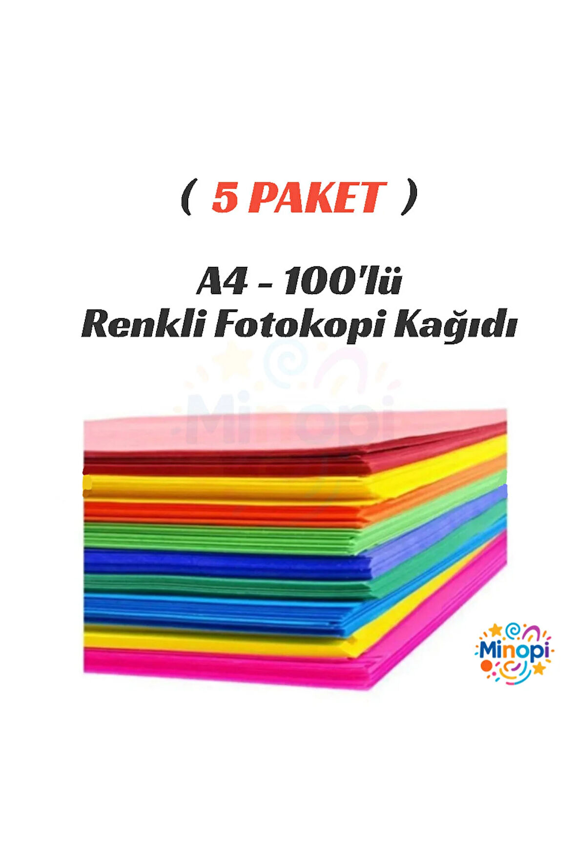 5 Paket Renkli Fotokopi Kağıdı Renkli A4 Kağıdı Paketi 100'lü