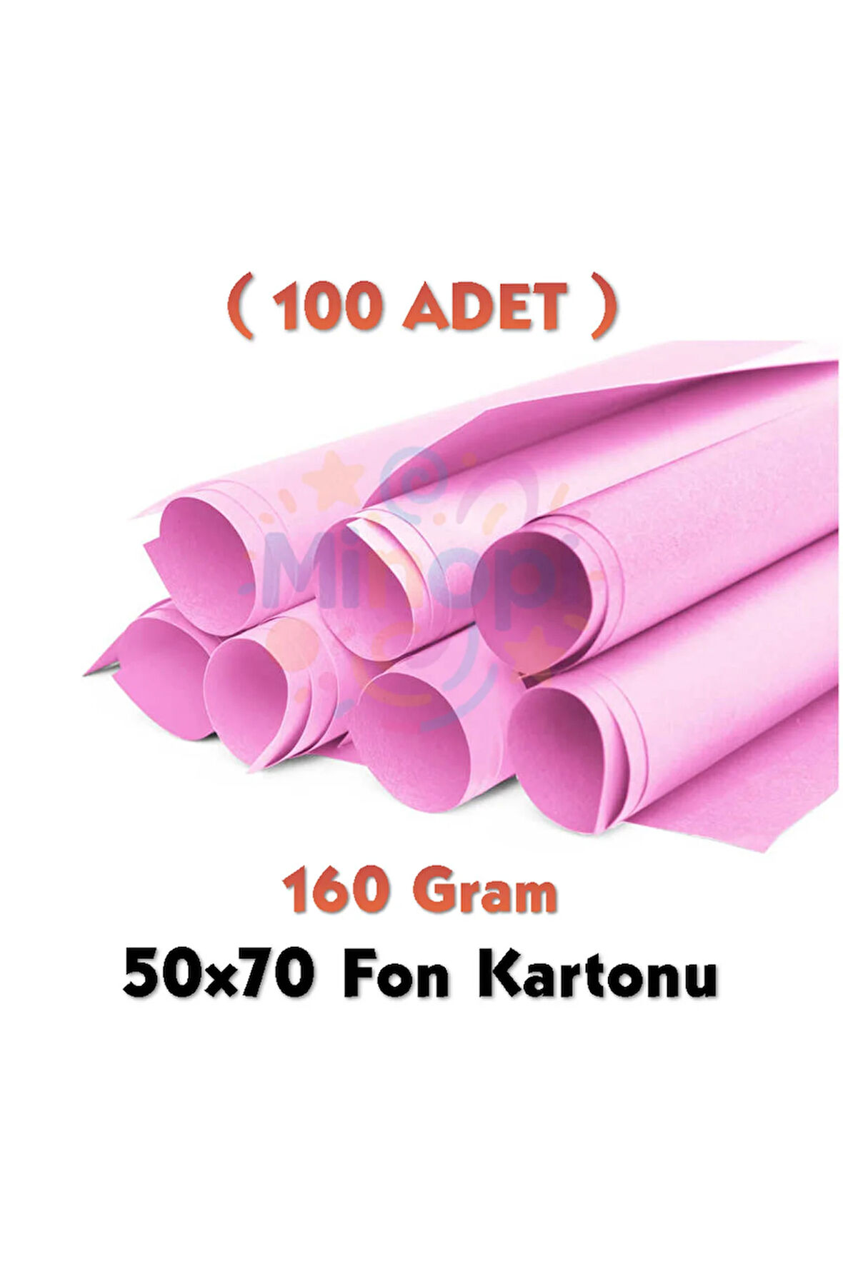 Pembe Fon Kartonu 50x70 cm 100'lü Paket 160 gr Renkli Fon Kartonu