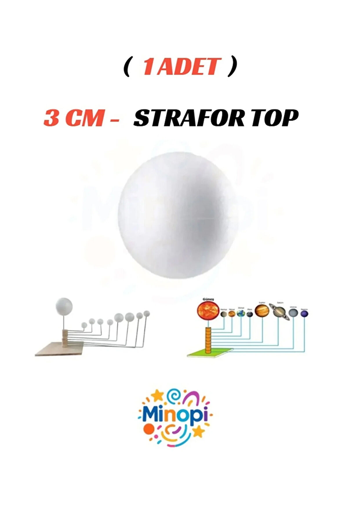1 Adet - 3 cm Strafor Top Köpük Top Beyaz Küre Güneş Sistemi Ödevi Hobi Süsleme