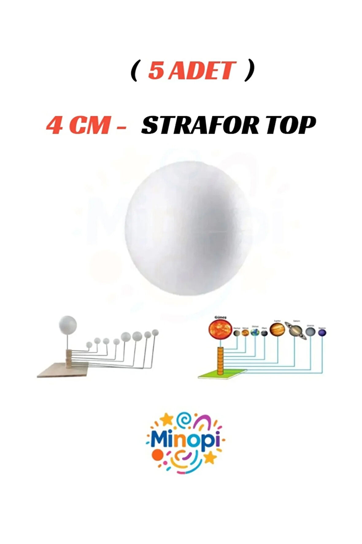5 Adet - 4 cm Strafor Top Köpük Top Beyaz Küre Güneş Sistemi Ödevi Hobi Süsleme