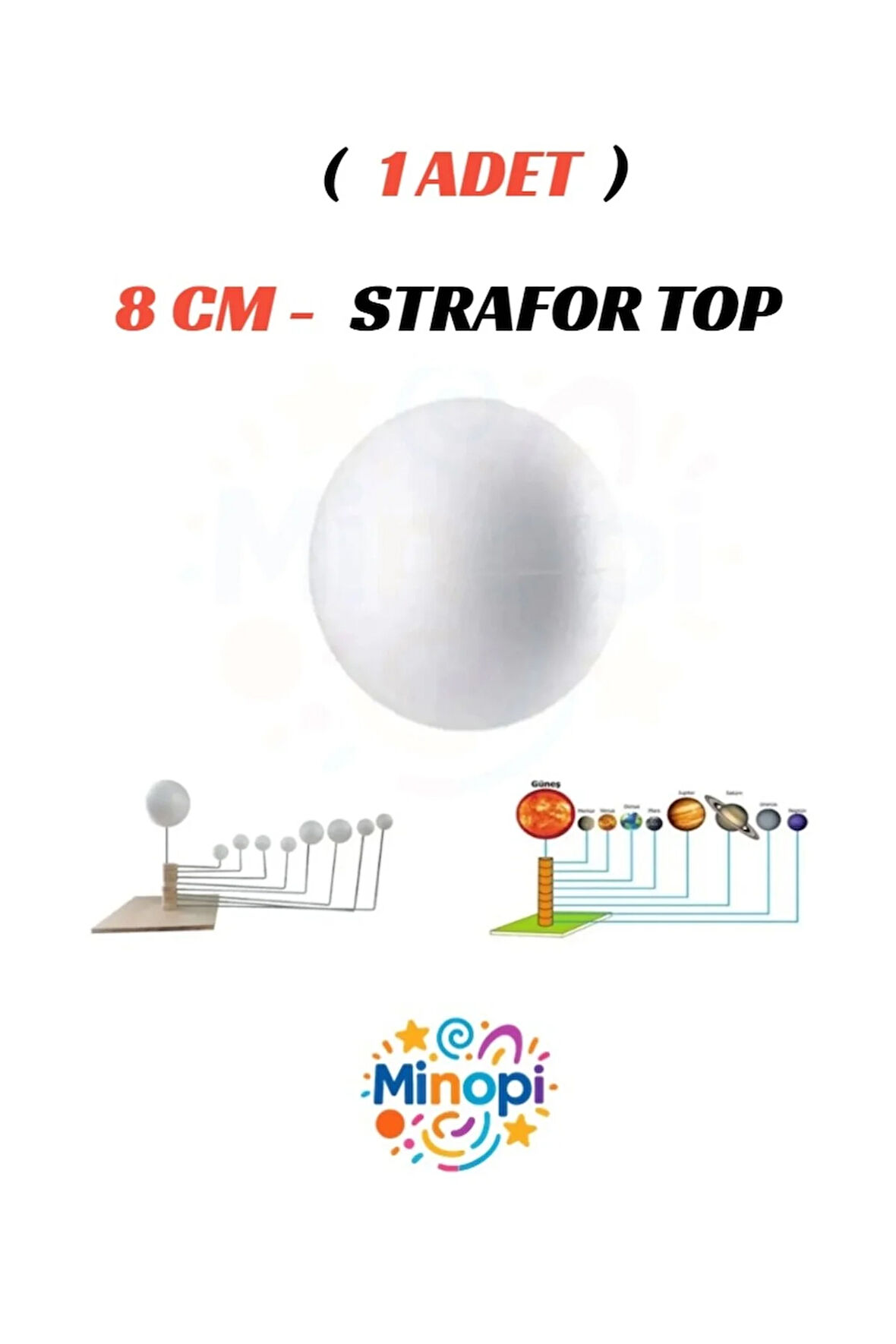 1 Adet - 8 cm Strafor Top Köpük Top Beyaz Küre Güneş Sistemi Ödevi Hobi Süsleme