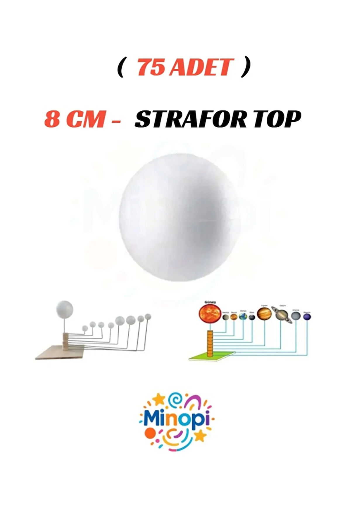 75 Adet - 8 cm Strafor Top Köpük Top Beyaz Küre Güneş Sistemi Ödevi Hobi Süsleme