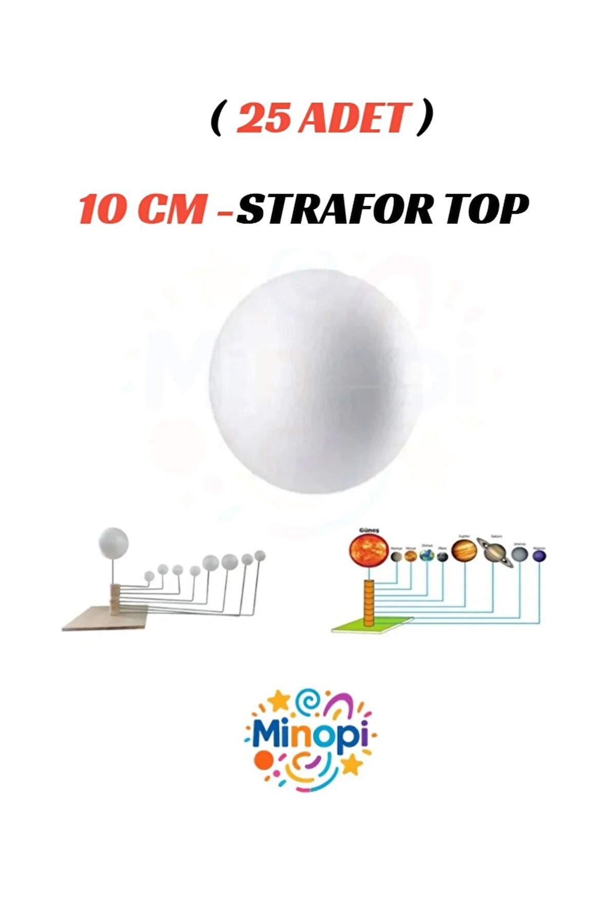 25 Adet - 10 cm Strafor Top Köpük Top Beyaz Küre Güneş Sistemi Ödevi Hobi Süsleme