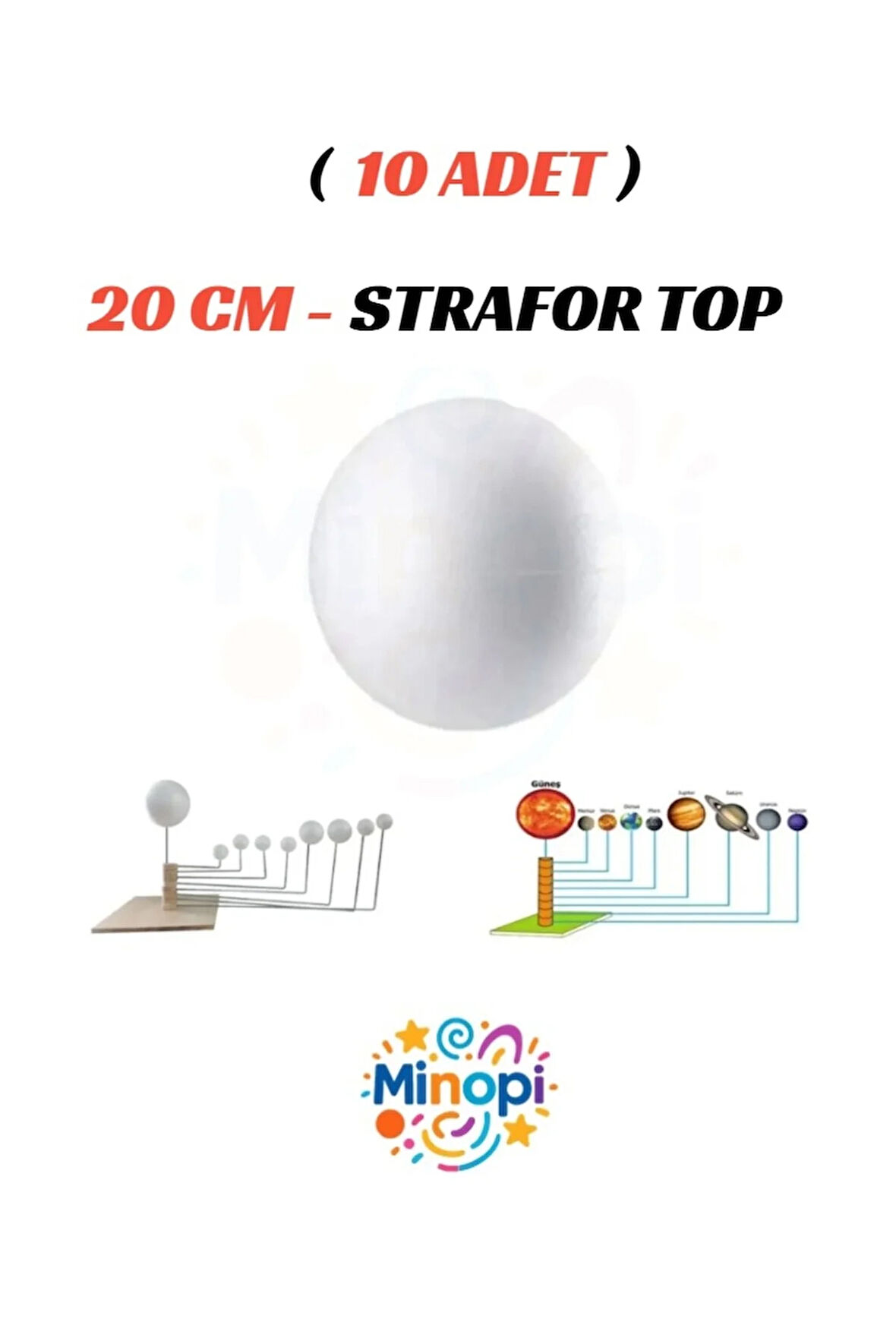 10 Adet - 20 cm Strafor Top Köpük Top Beyaz Küre Güneş Sistemi Ödevi Hobi Süsleme