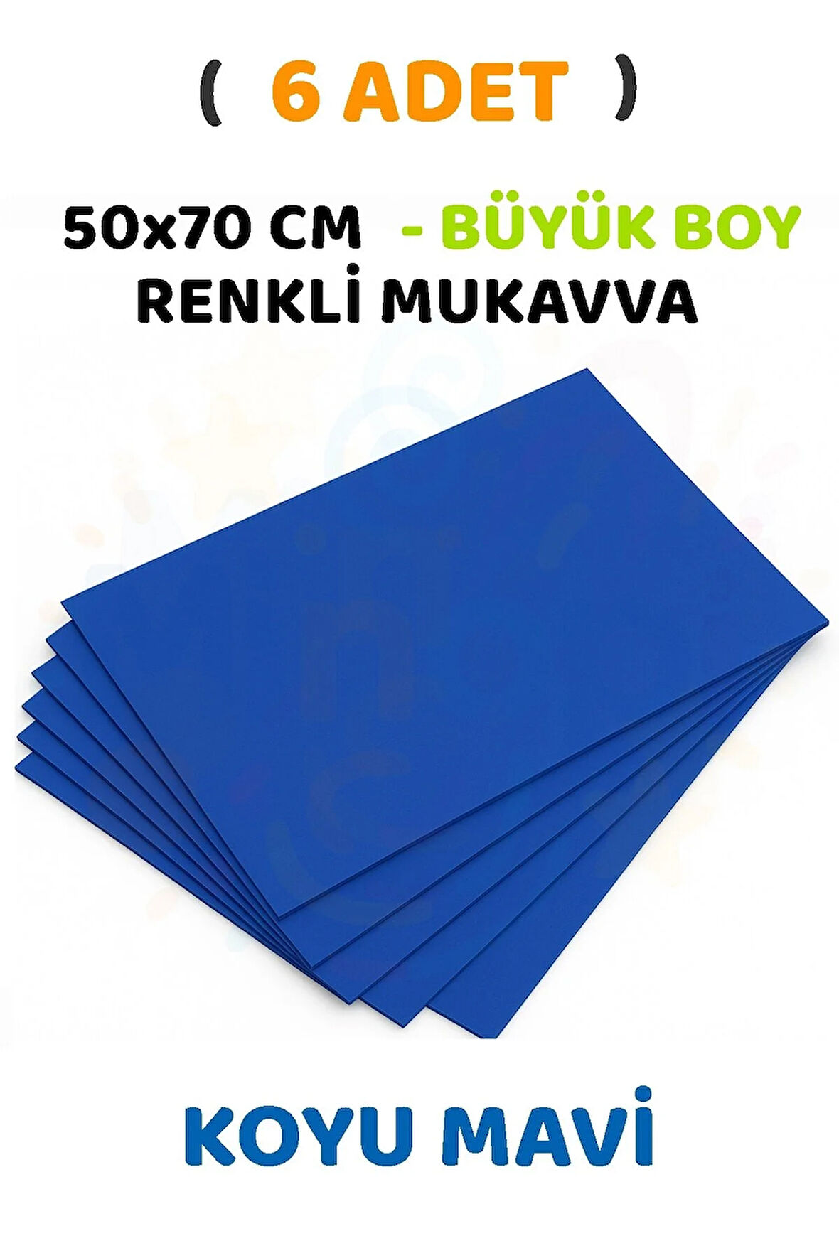 Mavi Renkli Mukavva 6 Adet 50x70 cm Sert Karton Mukavva