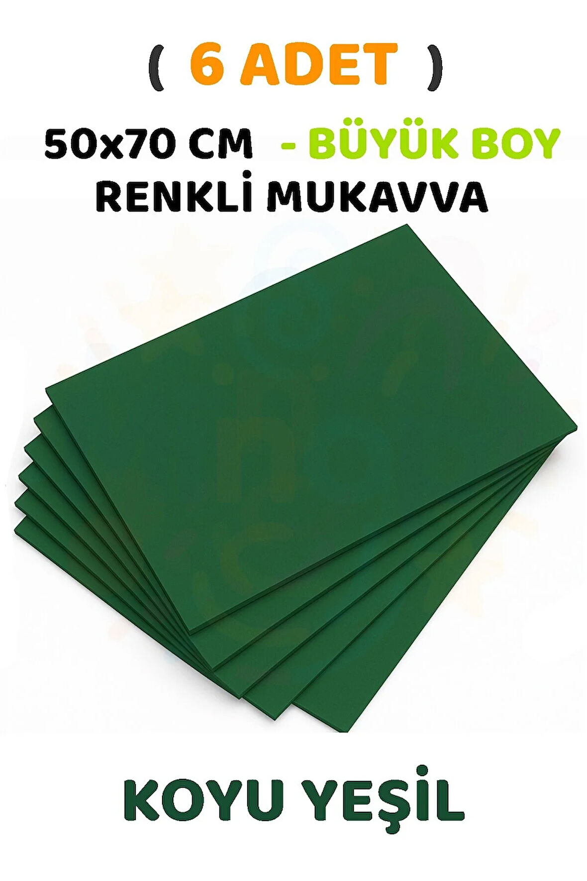 Koyu Yeşil Renkli Mukavva 6 Adet 50x70 cm Sert Karton Mukavva