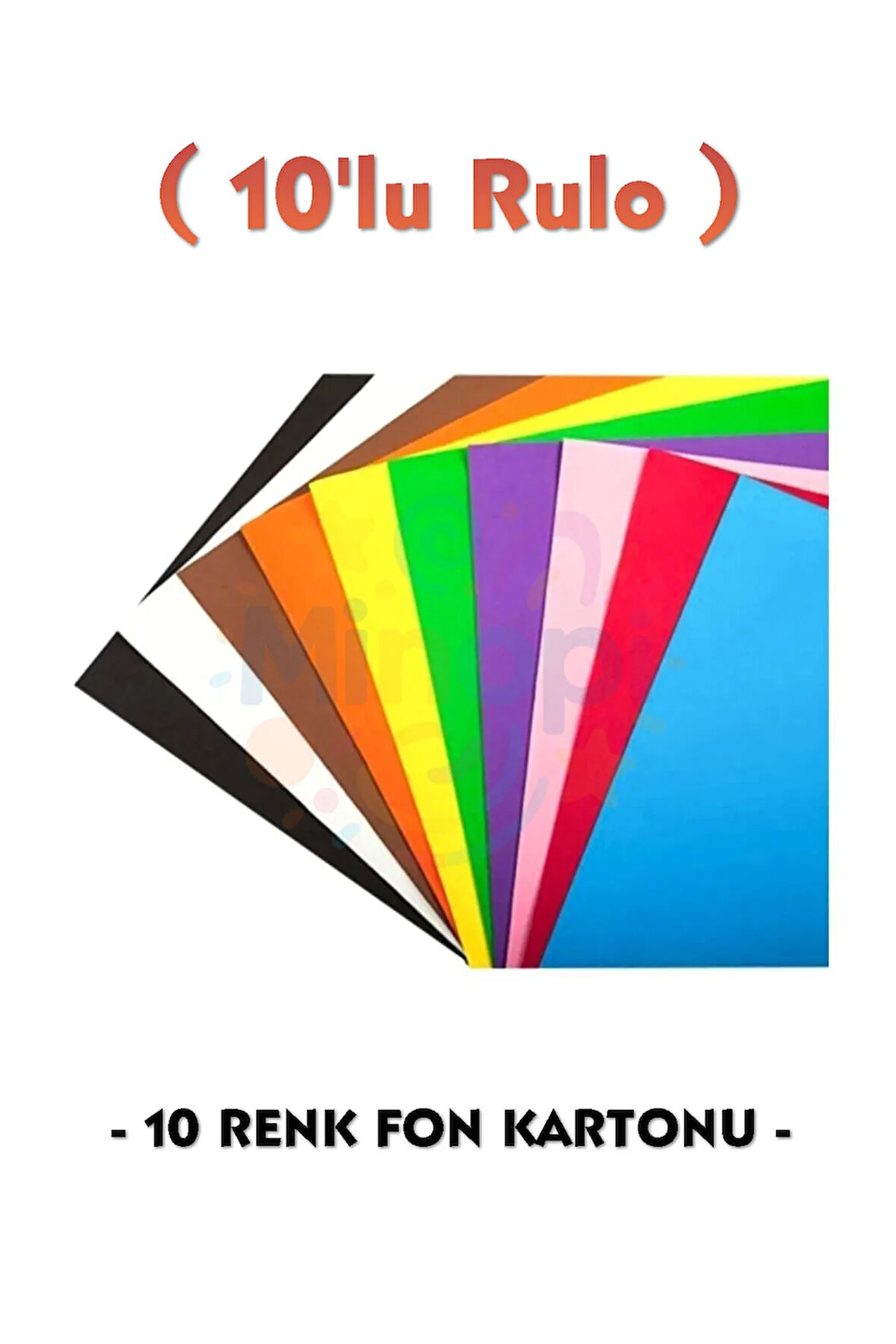 Renkli Fon Kartonu 50x70 cm 10 Renk Karışık Paket Rulo Fon Kartonu
