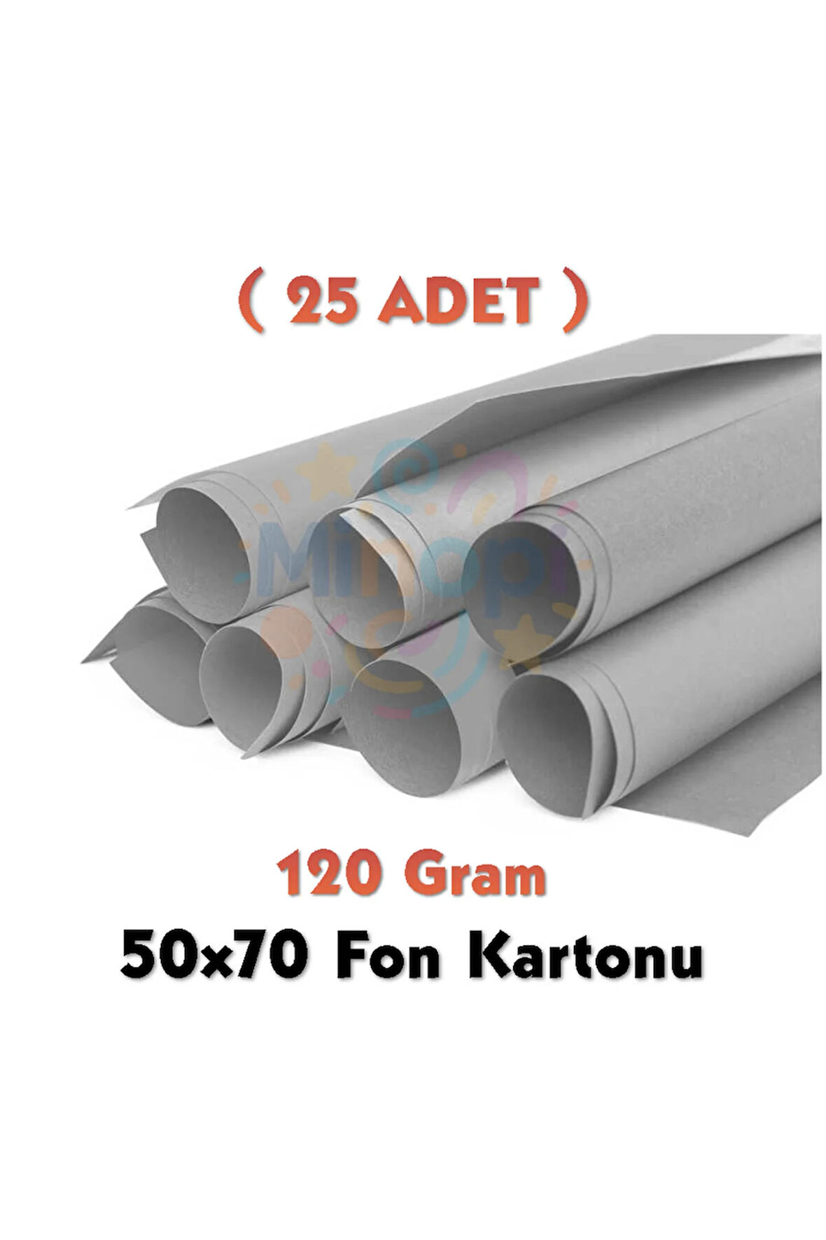Gri Fon Kartonu 50x70 cm 25'li Paket 120 gr Renkli Fon Kartonu