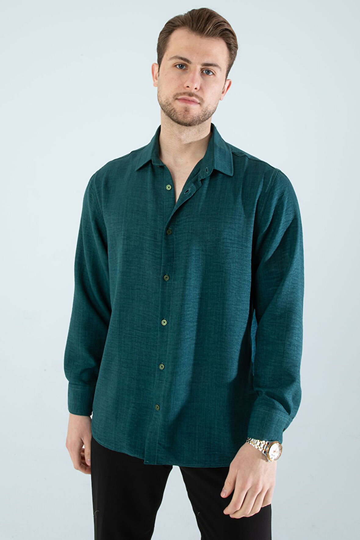  Mevsimlik Keten Dokulu Uzun Kollu Oversize Erkek Gömlek(ÜRÜN GENİŞ KALIPDIR)
