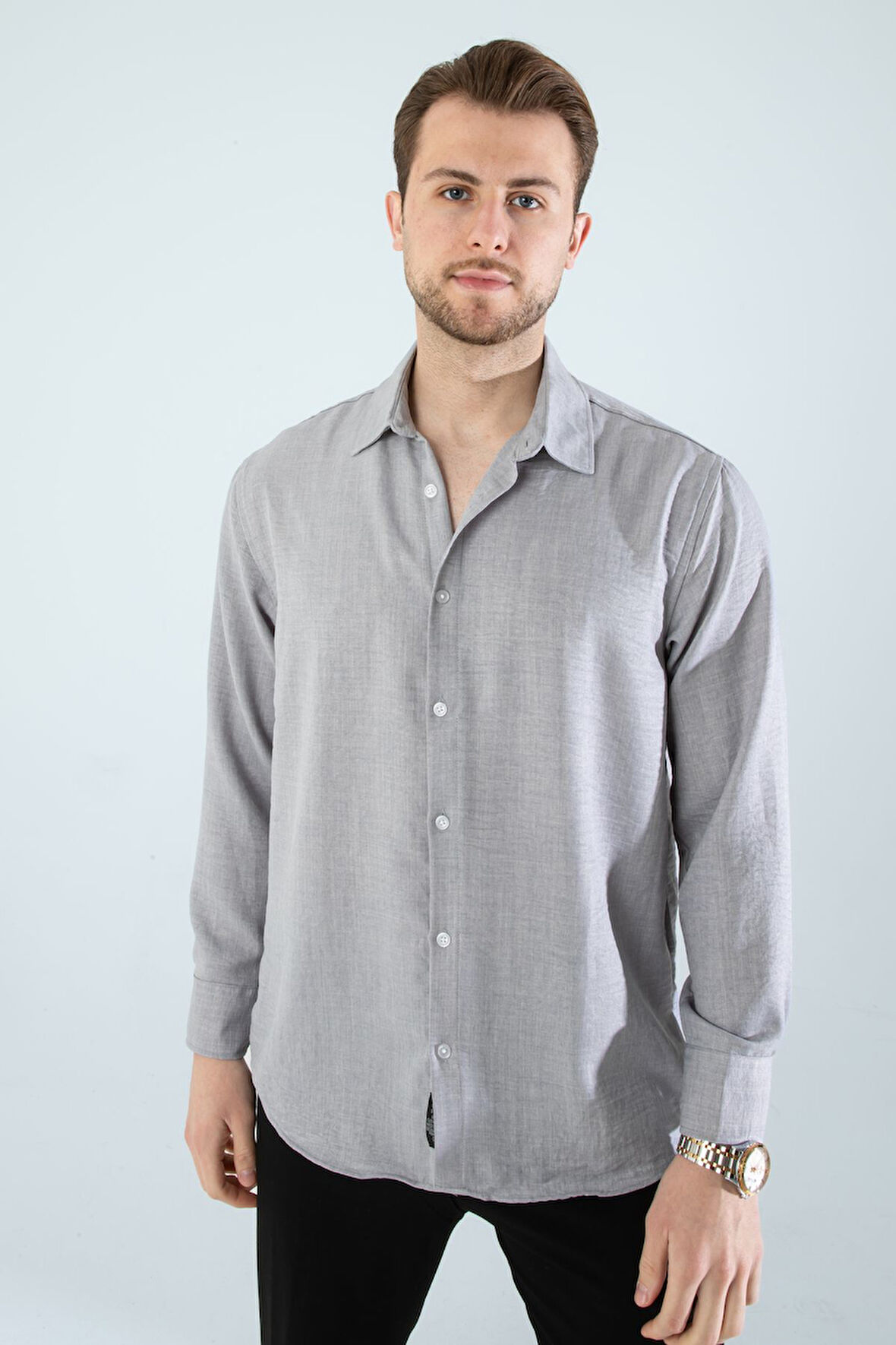  Mevsimlik Keten Dokulu Uzun Kollu Oversize Erkek Gömlek(ÜRÜN GENİŞ KALIPDIR)