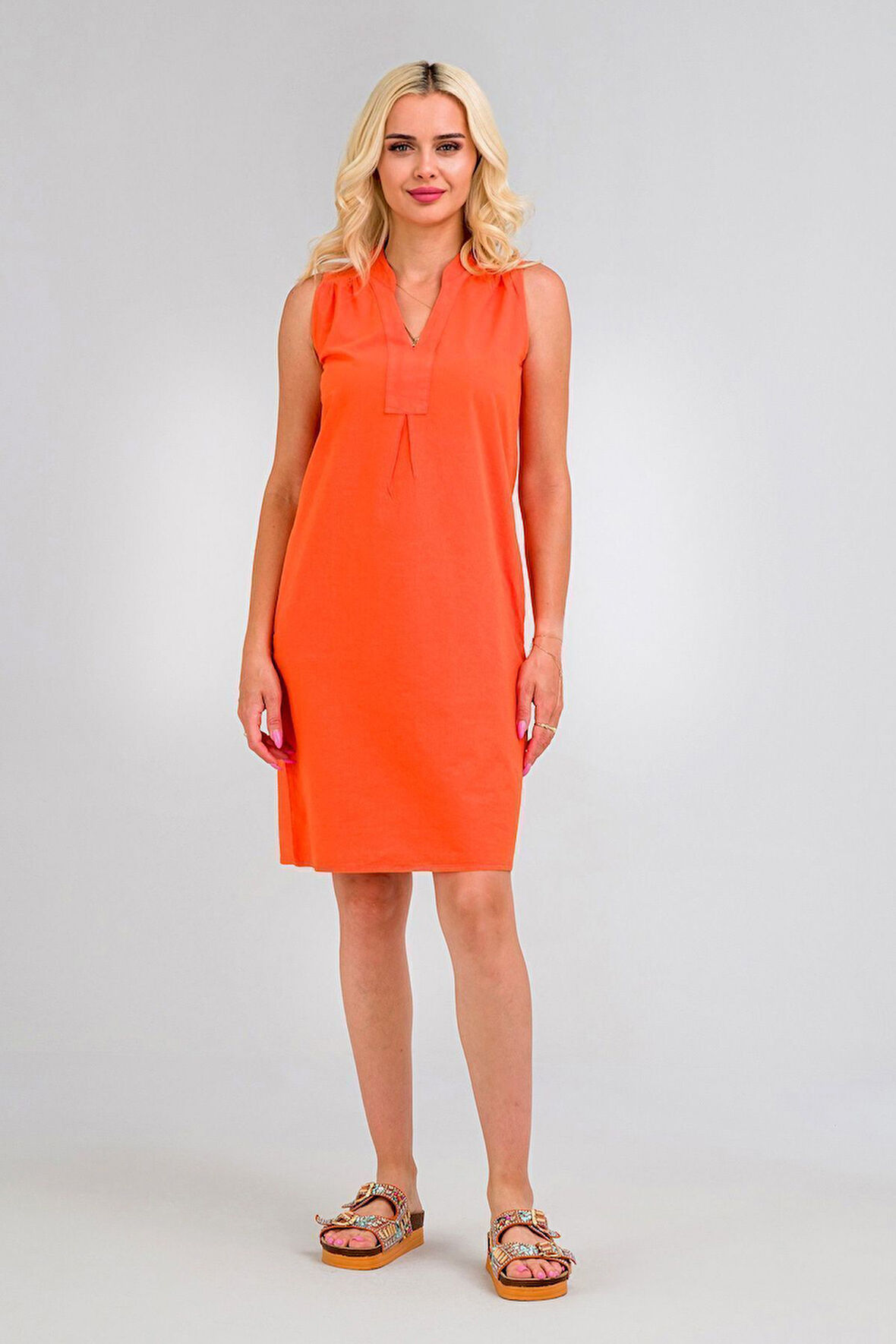 Bold & Young Kadın Cepli 3/4 Kol Çekmez Omuz Büzgülü A Pli Pamuklu Dokuma Kumaş Efsane Elbise