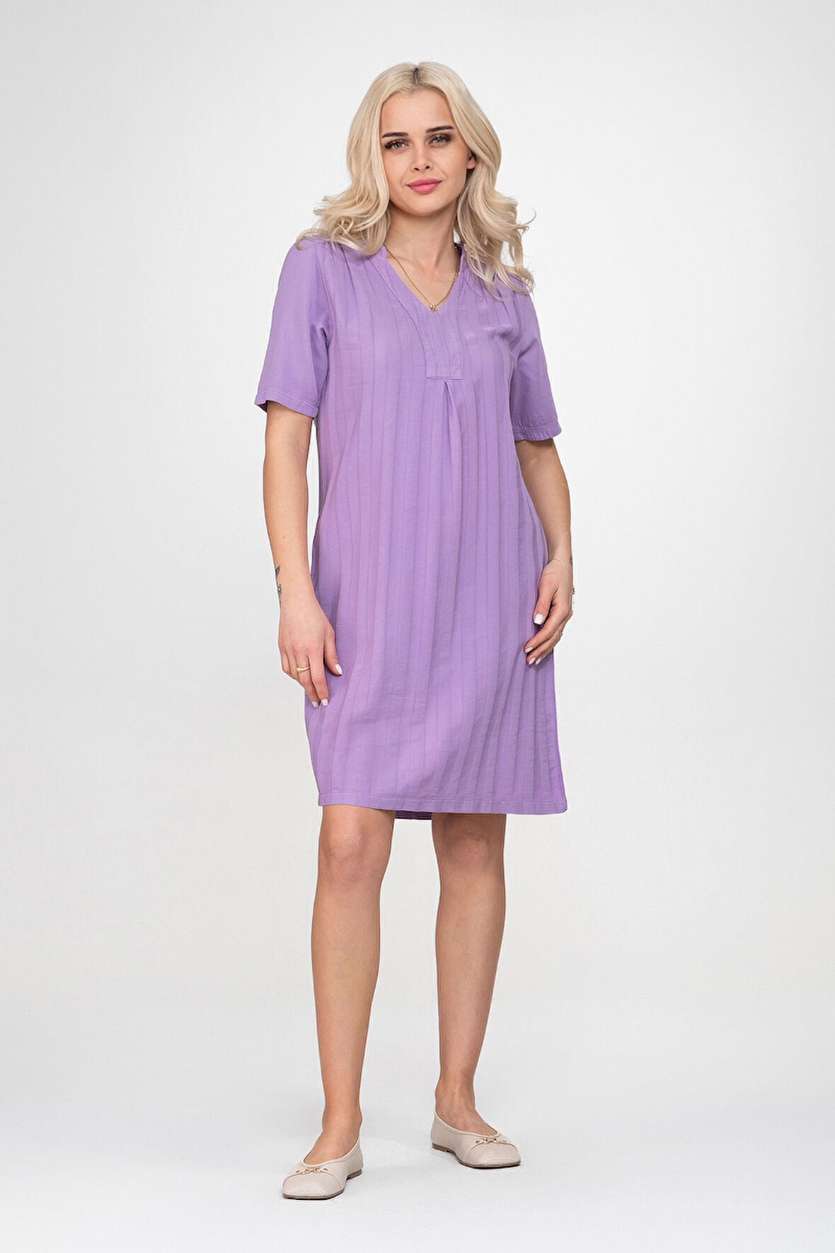 Cepli Yıkanmış Pamuk Likralı Elbise