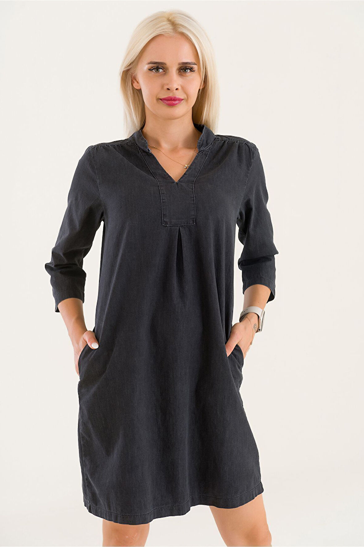 Bold & Young Cepli Yıkanmış Pamuk Likralı Elbise