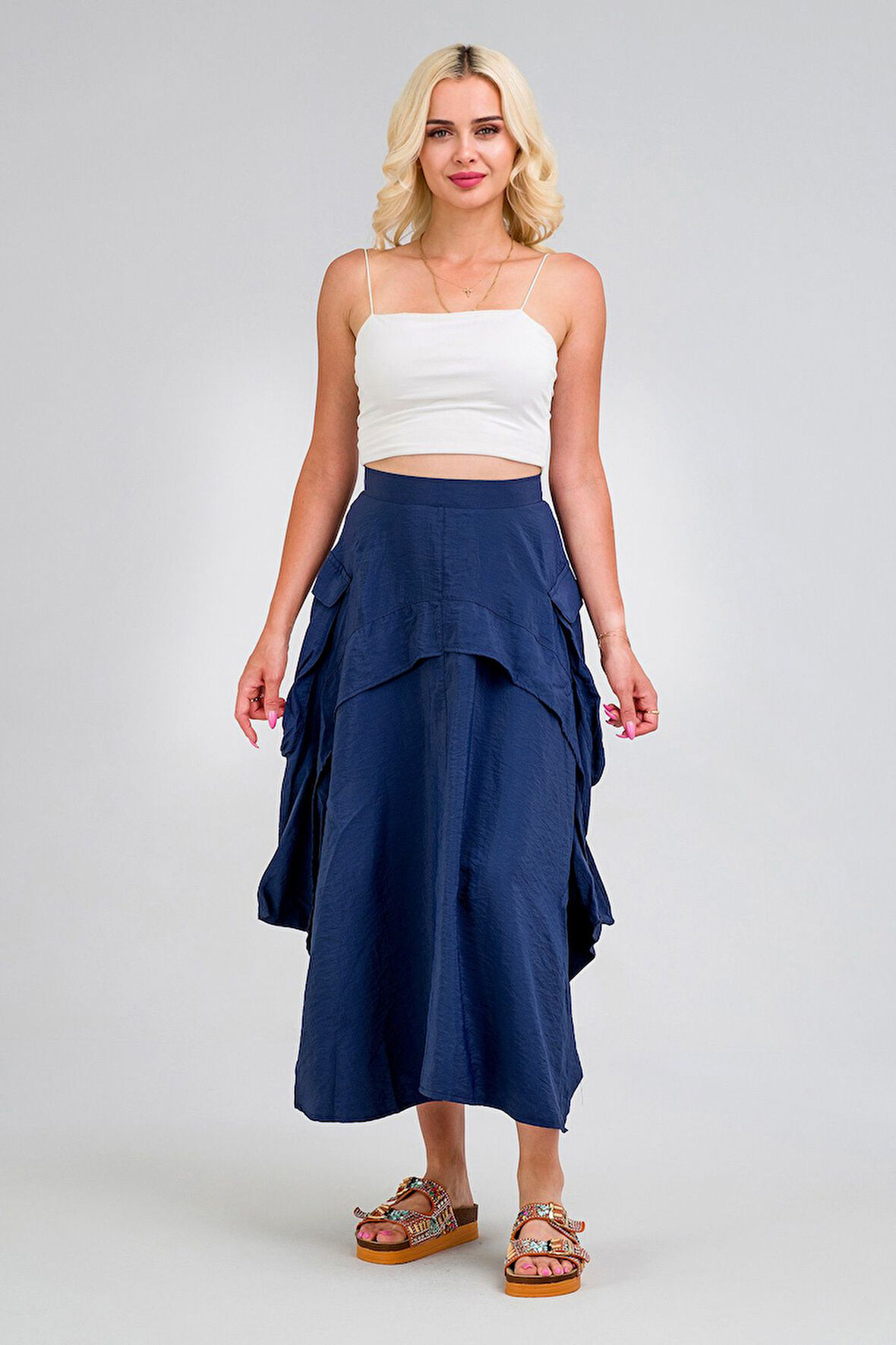 Bold & Young Kadın  Kargo Cepli  Pervazlı Gizli Fermuarlı Pamuklu Kumaş Etek