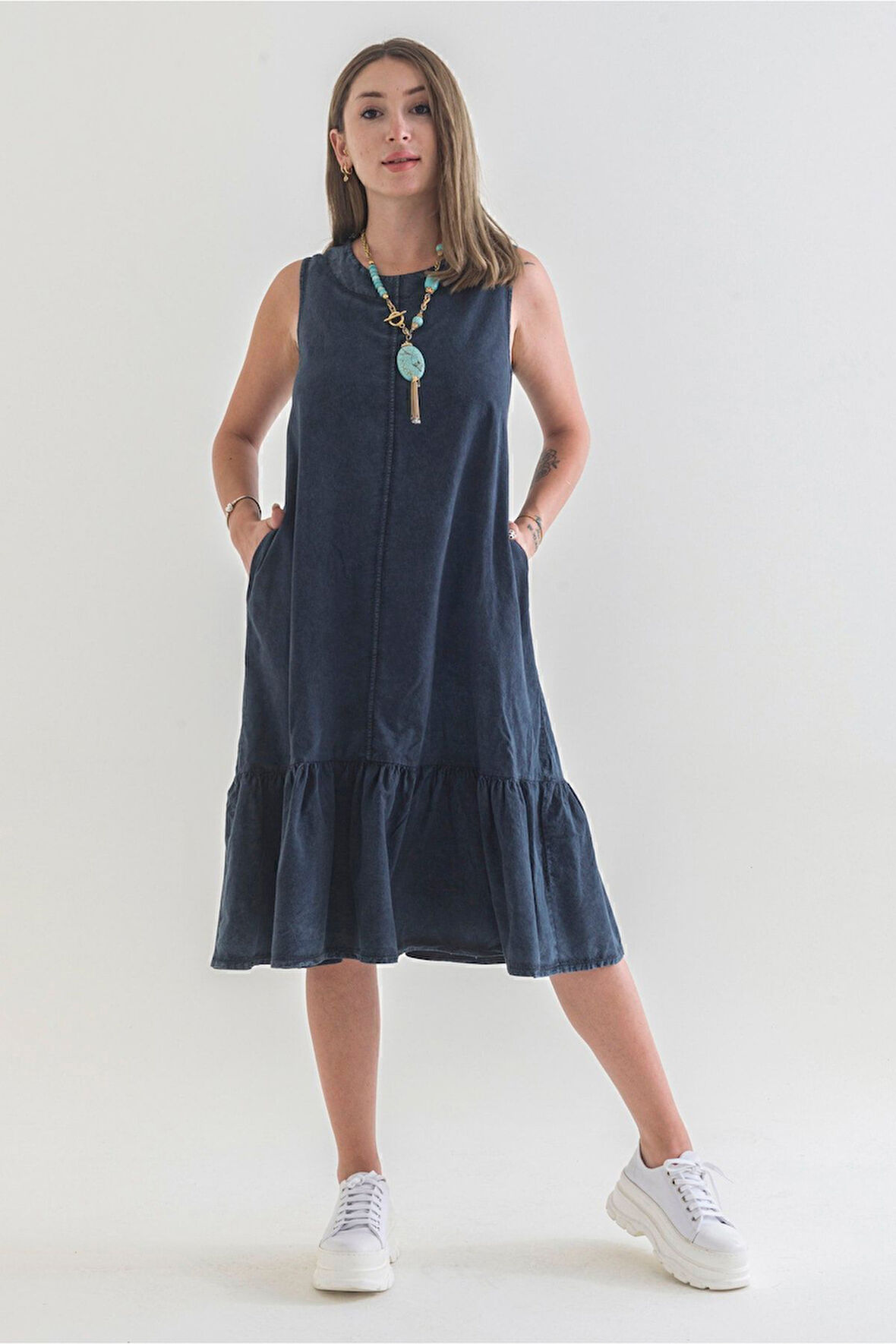 Bold & Young Cepli Kolsuz Pamuklu Dokuma Elbise