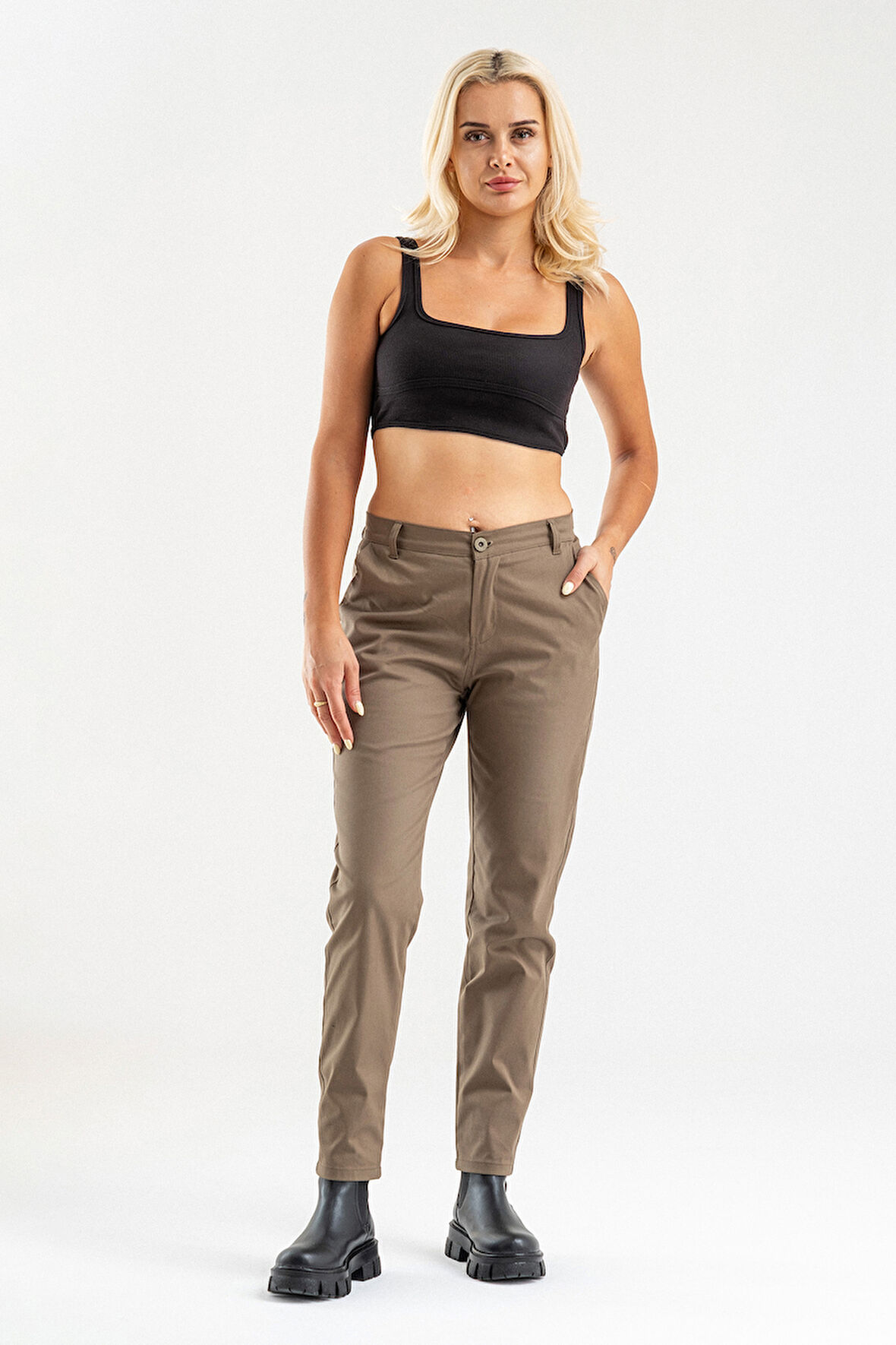 Bold & Young Kadın Likralı Pamuklu Kumaş Yandan Cepli Pantolon