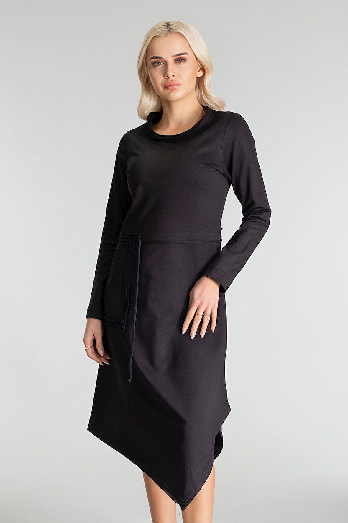 Bold & Young Kadın UzunKol  Pis Dikişli Yakalı Tek  Cepli Tünelli Pamuk  Likralı Örme Kumaş  Elbise