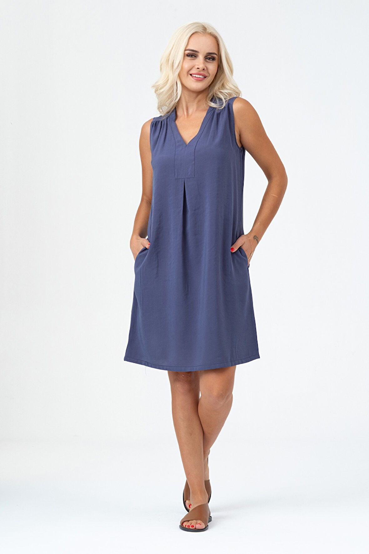 Cepli Yıkanmış Pamuk Likralı Elbise