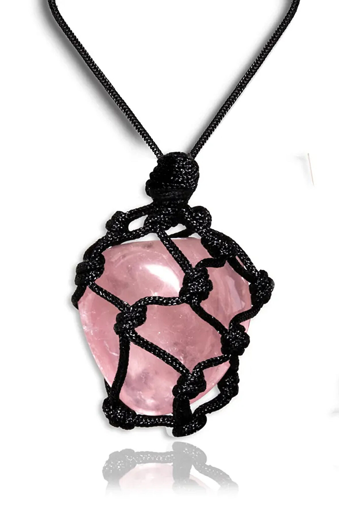 Sertifikalı Ayarlanabilir Doğal Pembe Gül Kuvars Taşı Kolye