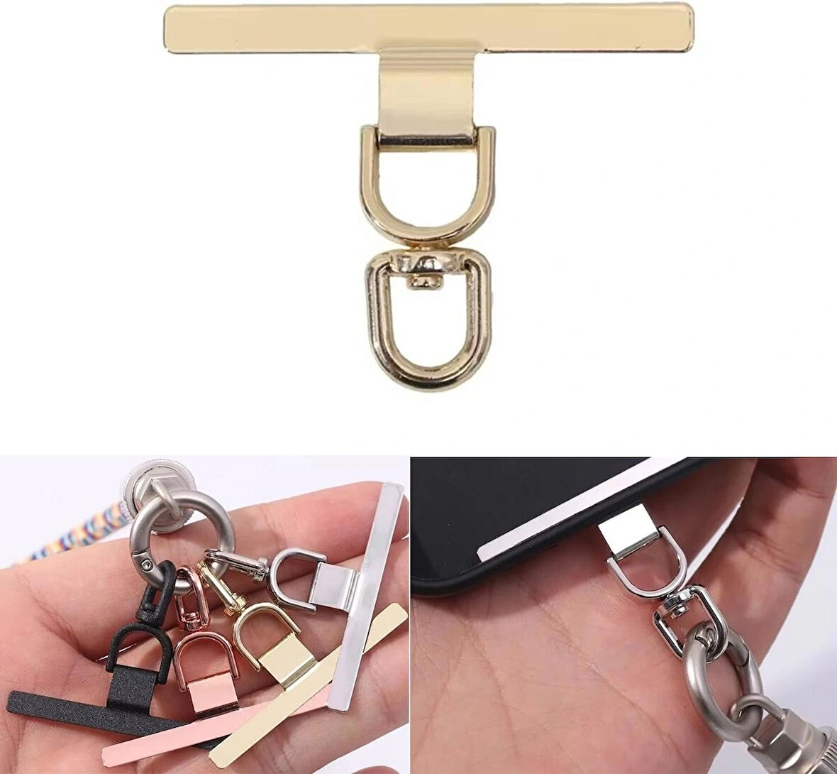 Microcase 360 Döner Başlıklı Telefon İp Askılıklar İçin Paslanmaz Çelik Tutacak Bağlantı Parçası - GOLD AL5142 1 ADET