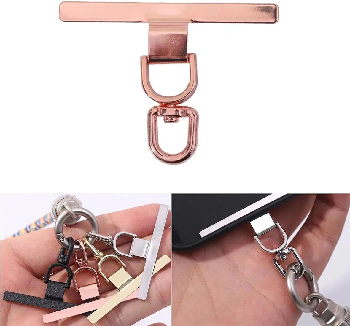 Microcase 360 Döner Başlıklı Telefon İp Askılıklar İçin Paslanmaz Çelik Tutacak Bağlantı Parçası - ROSEGOLD AL5142 1 ADET