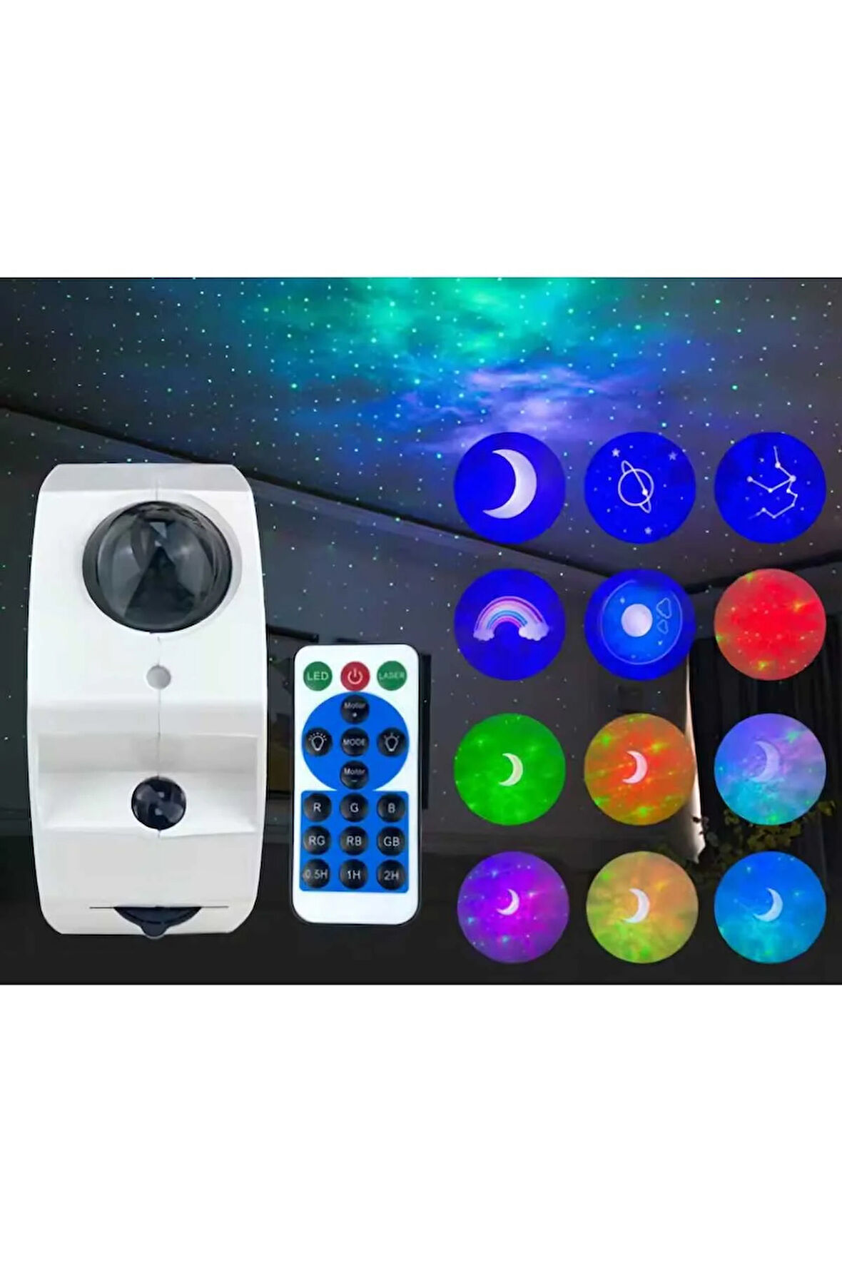 Çocuk Hareketli Projektör Yıldız Gökyüzü Işıkları Ay Galaxy Bluetooth Gece-Led Masa Lambası