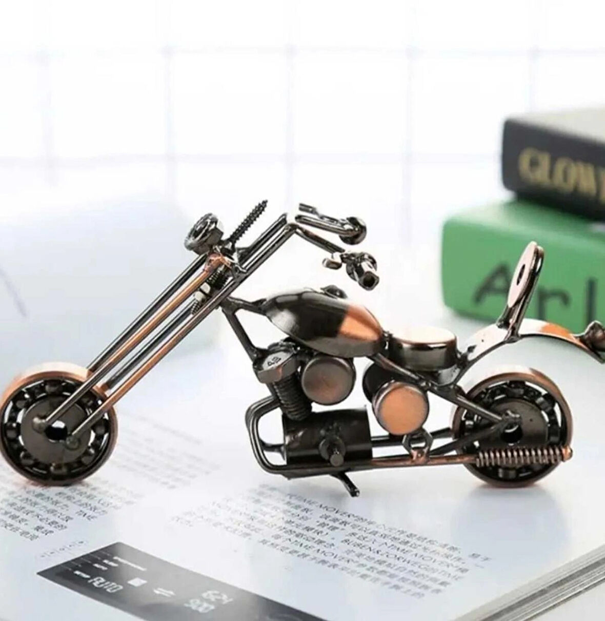 El Yapımı Vintage Demir Motorsiklet Modeli Ev-ofis Için Dekoratif Metal Süs Küçük Boy