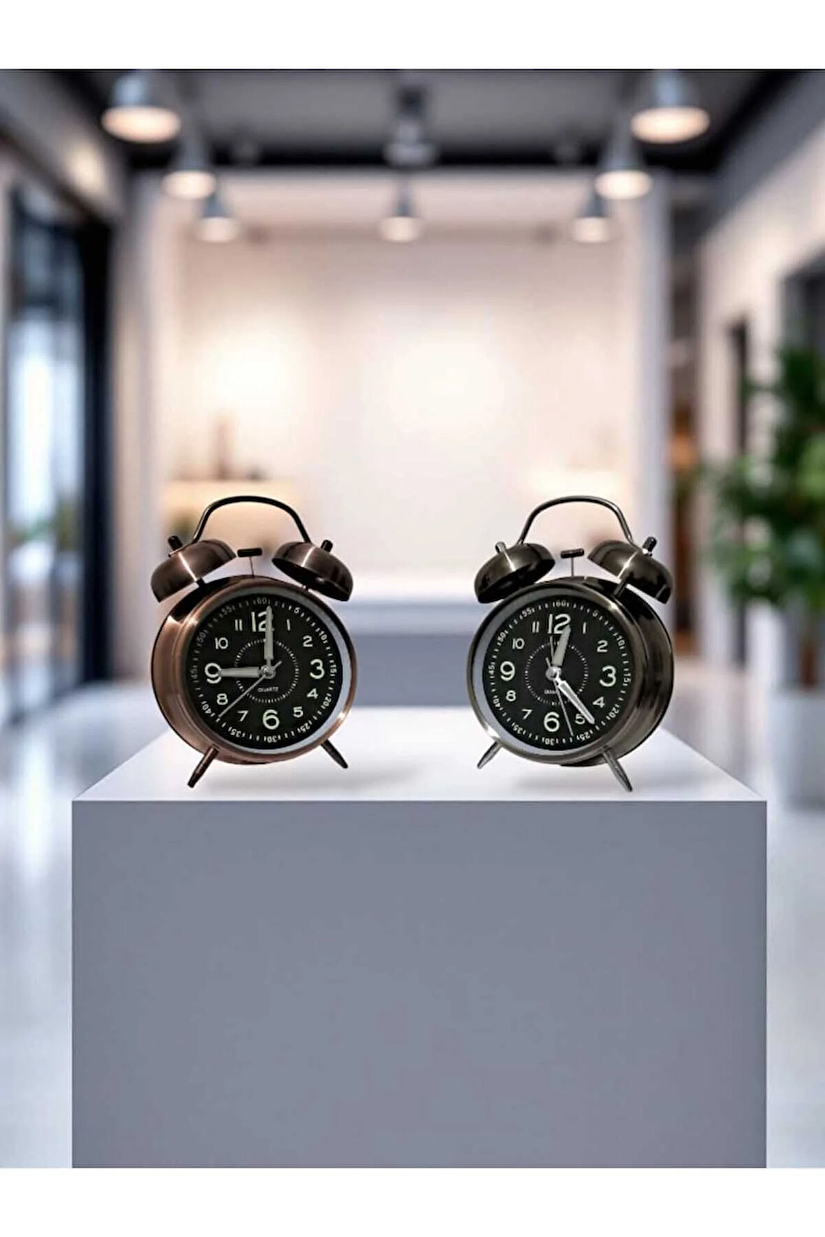 Sessiz Çalışan Retro Tarz Masa Üstü Çalar Saat Işıklı(Bakır&Kahverenk)