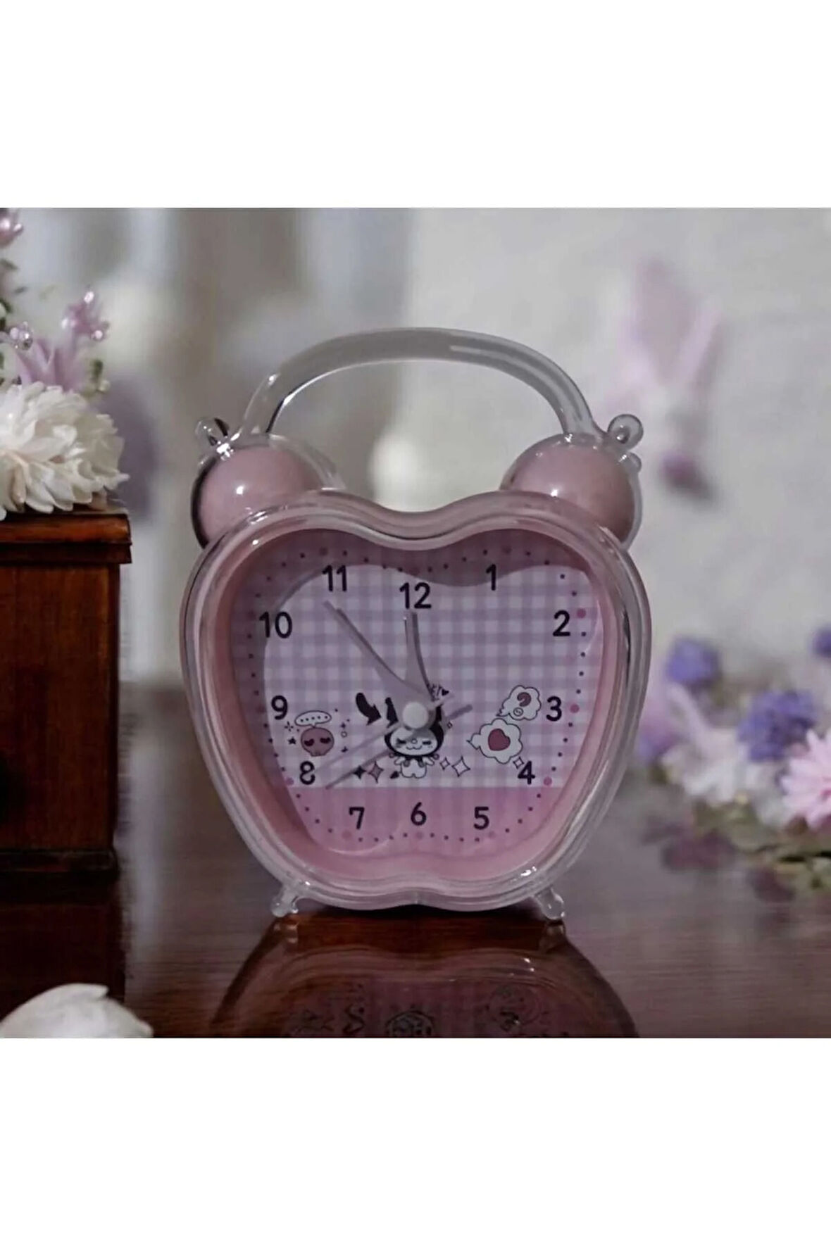 Kristal Elma Tasarımlı Alarm Saati, Sevimli, Karakterli, Şeffaf Kristal Saat(PEMBE)