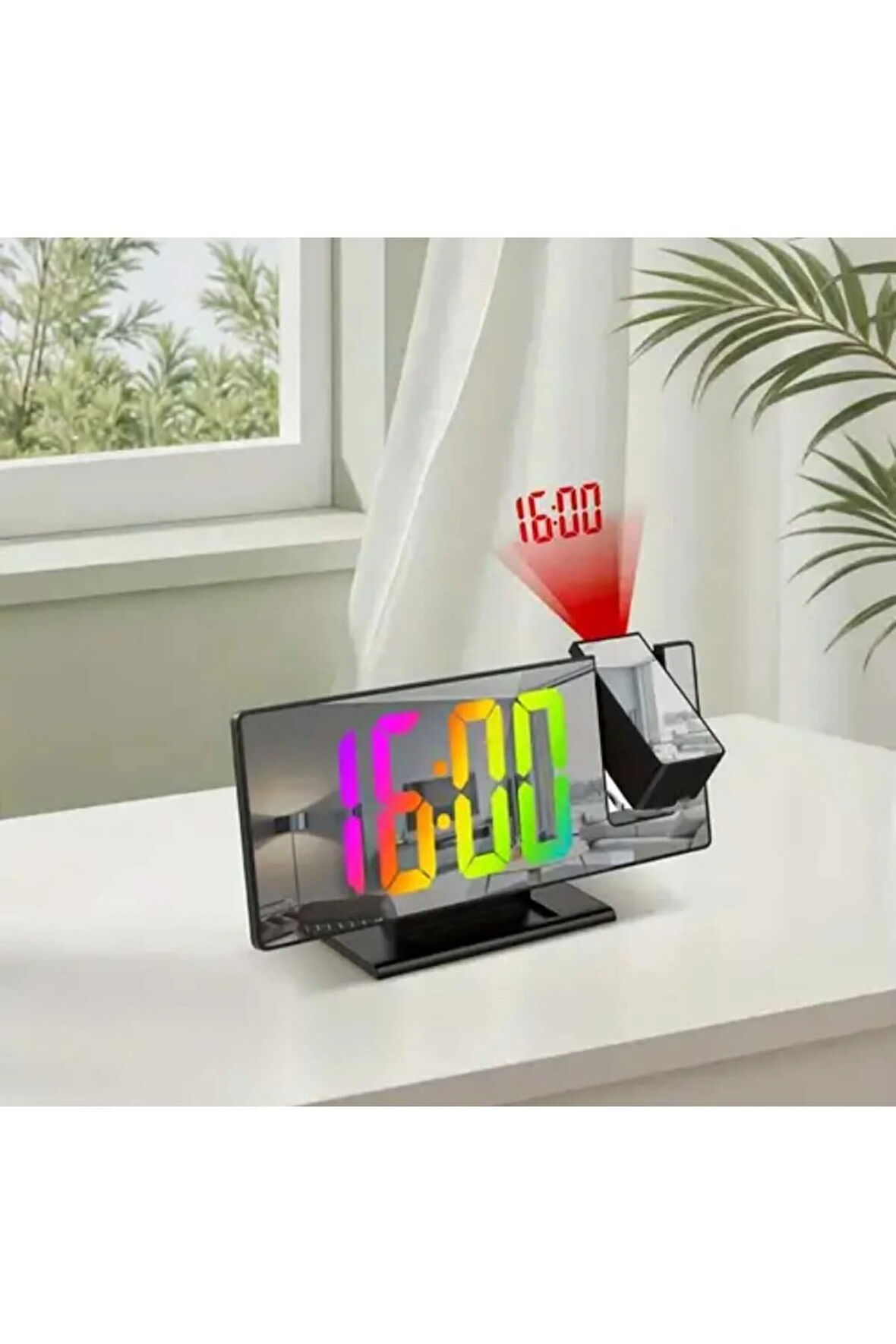 Dijital Çalar Saat Masa Saati Projektör Ekranlı Erteleme Fonksiyonu LED 20cm