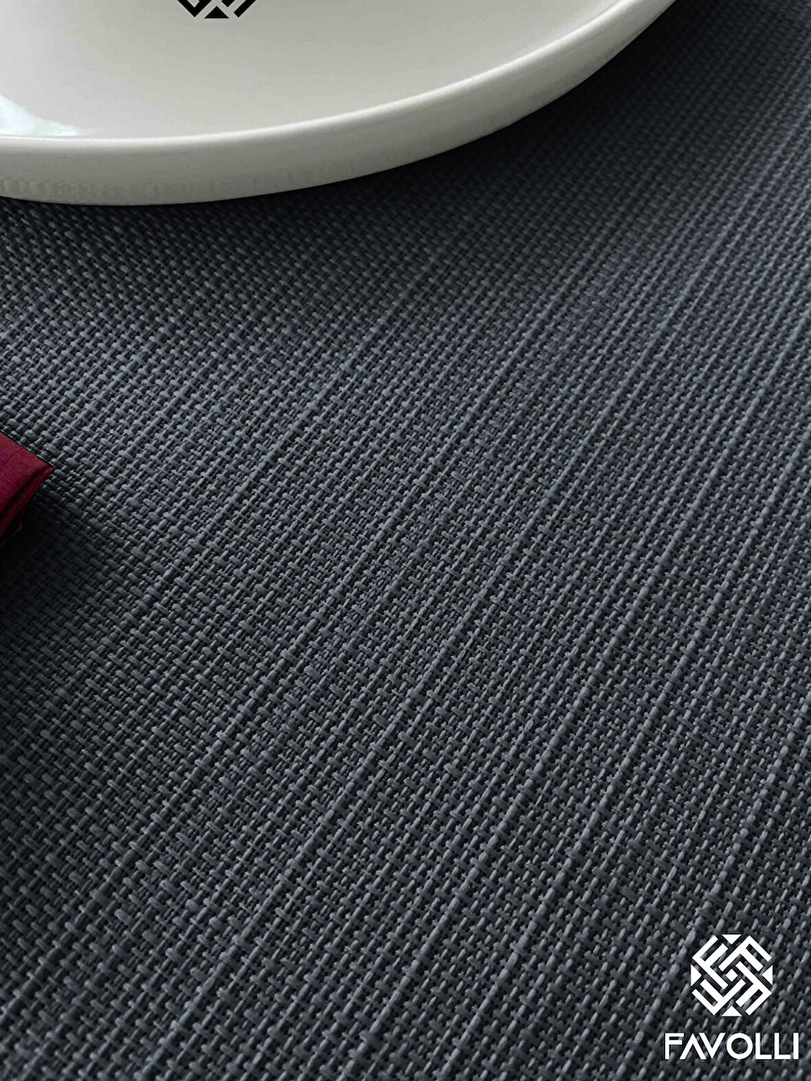 FAVOLLİ Keten Dokulu Koyu Gri Masa Örtüsü Dertsiz