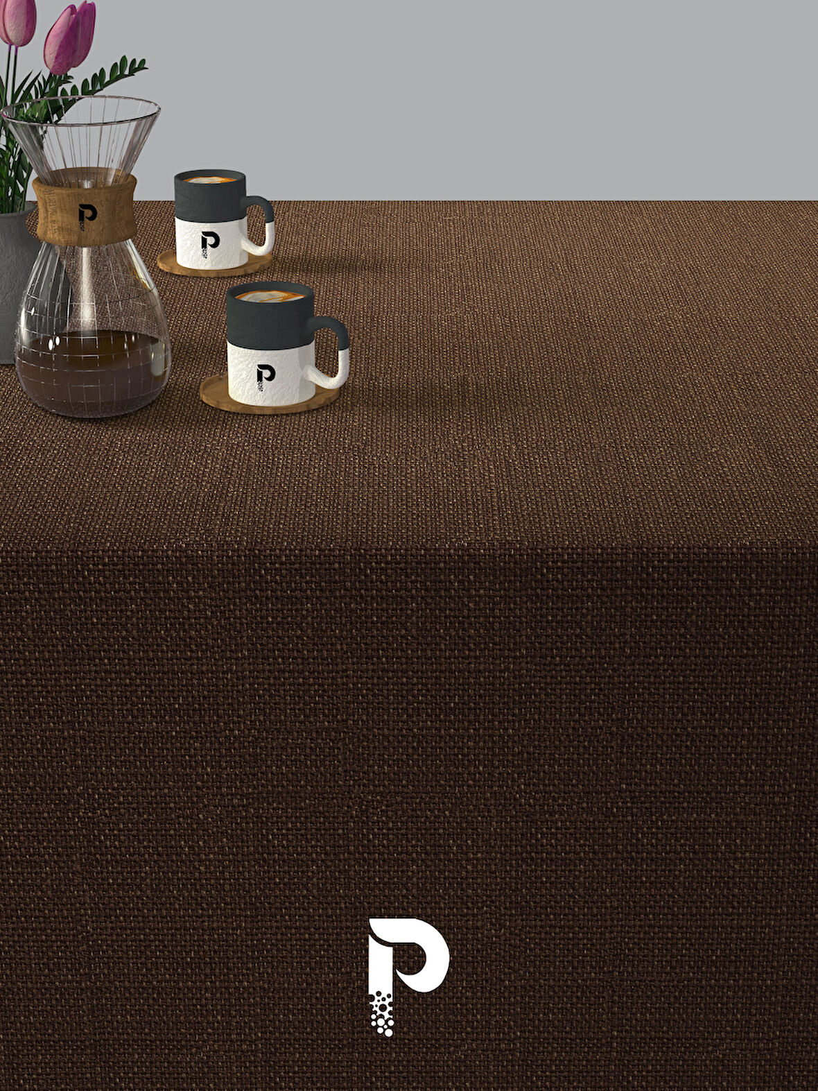 PERLE Kahverengi Keten Dokulu Masa Örtüsü