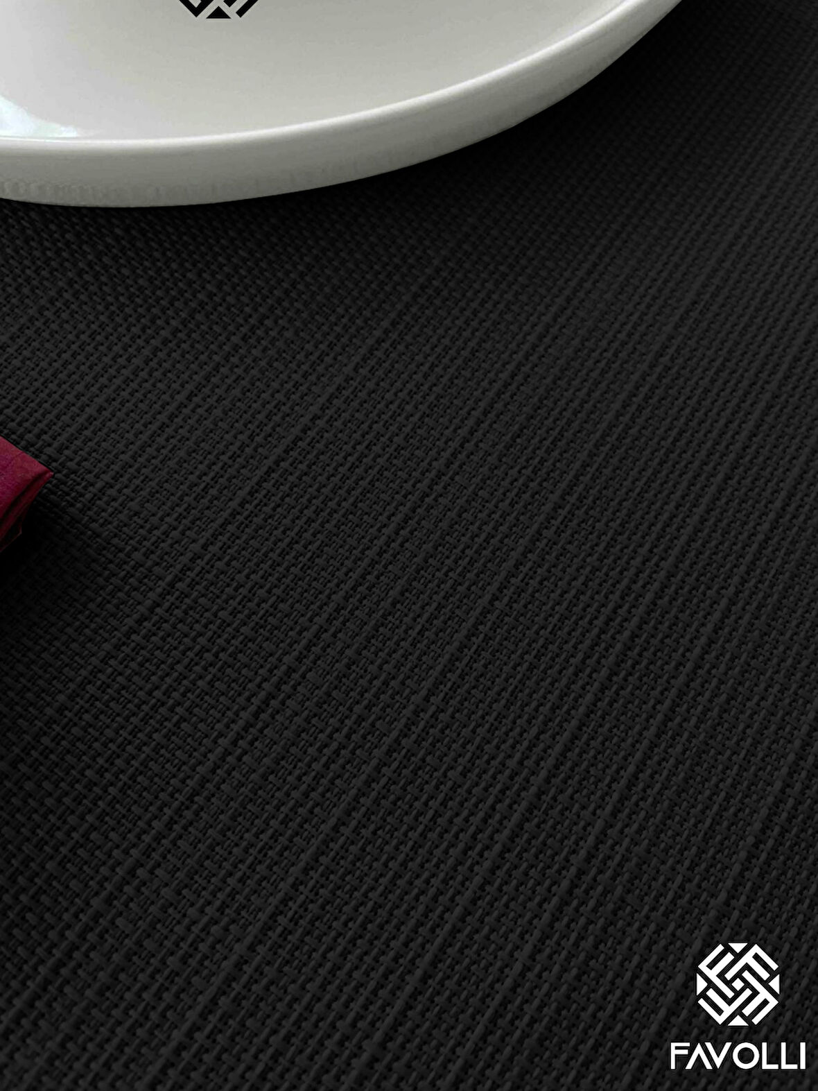 FAVOLLİ Keten Dokulu Siyah Masa Örtüsü Dertsiz