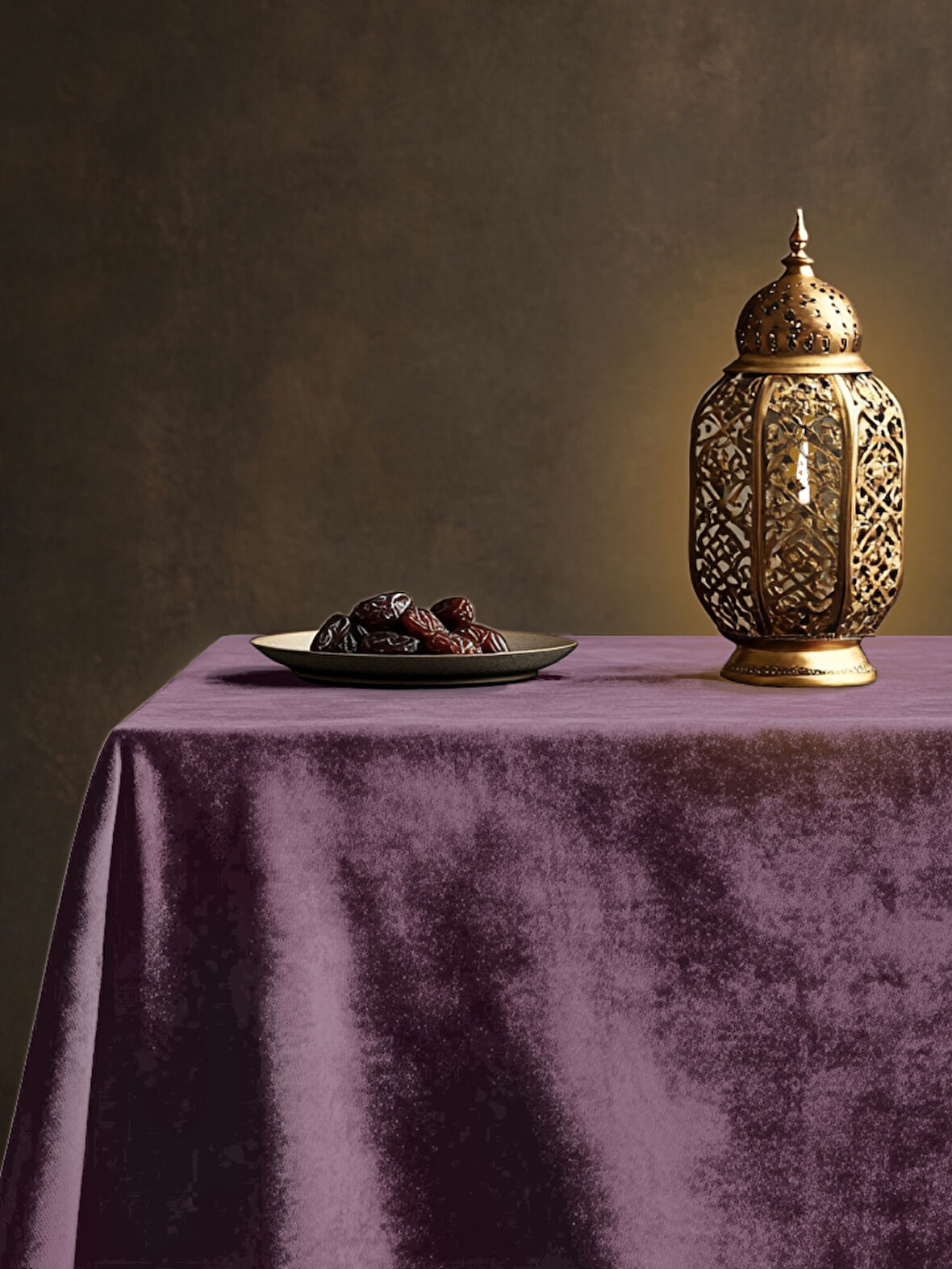 Perle Daily Series Kadife Dokulu Gül Kurusu Rengi Masa Örtüsü