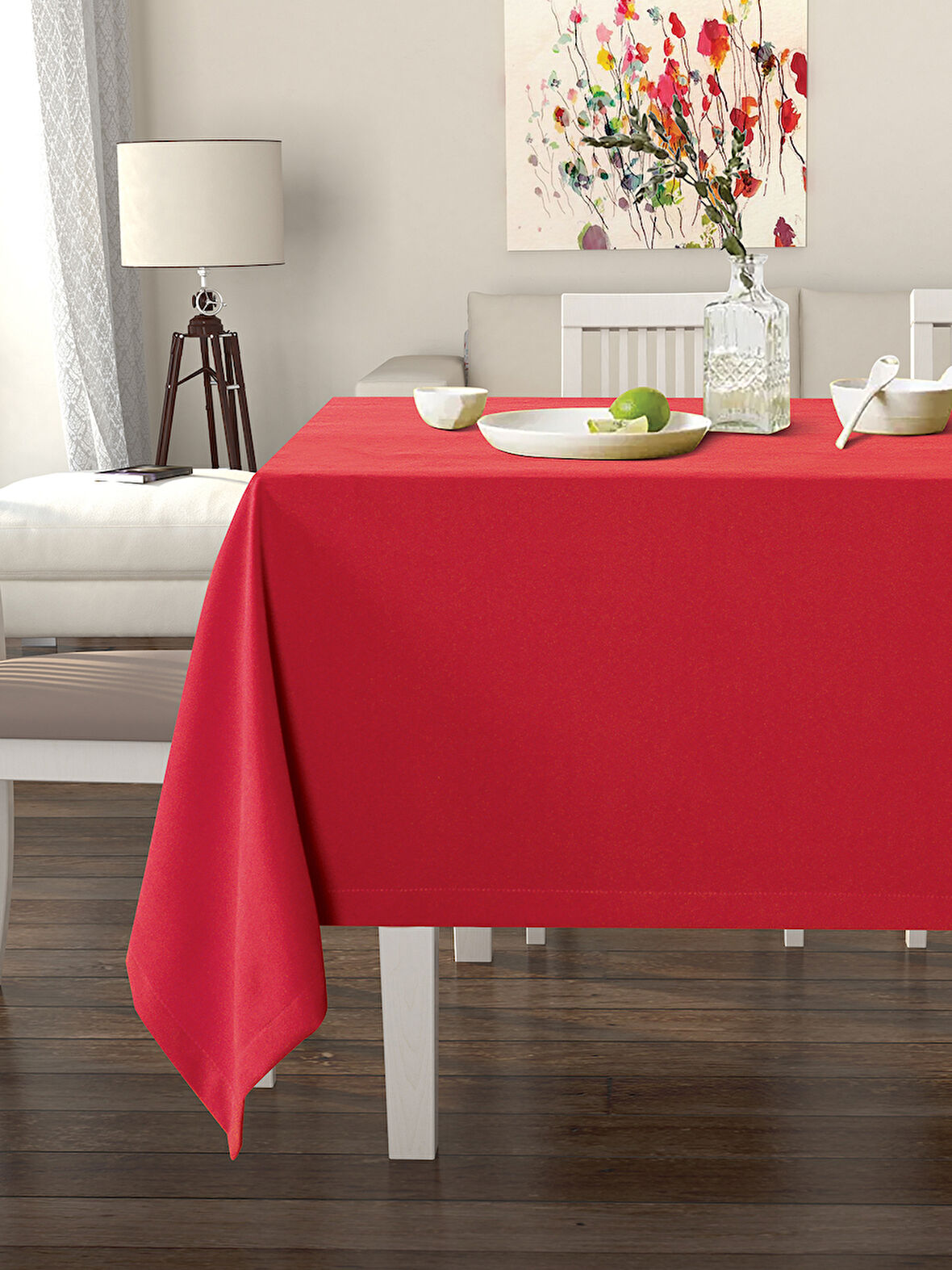 Pastel Metalik Kırmızı Masa Örtüsü Kadife Dokulu Leke Tutmaz