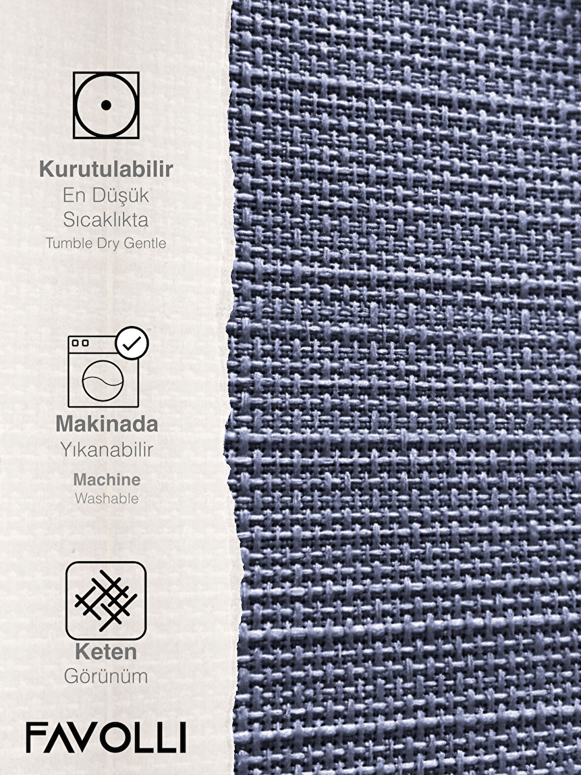 FAVOLLİ Keten Dokulu İndigo Masa Örtüsü Dertsiz