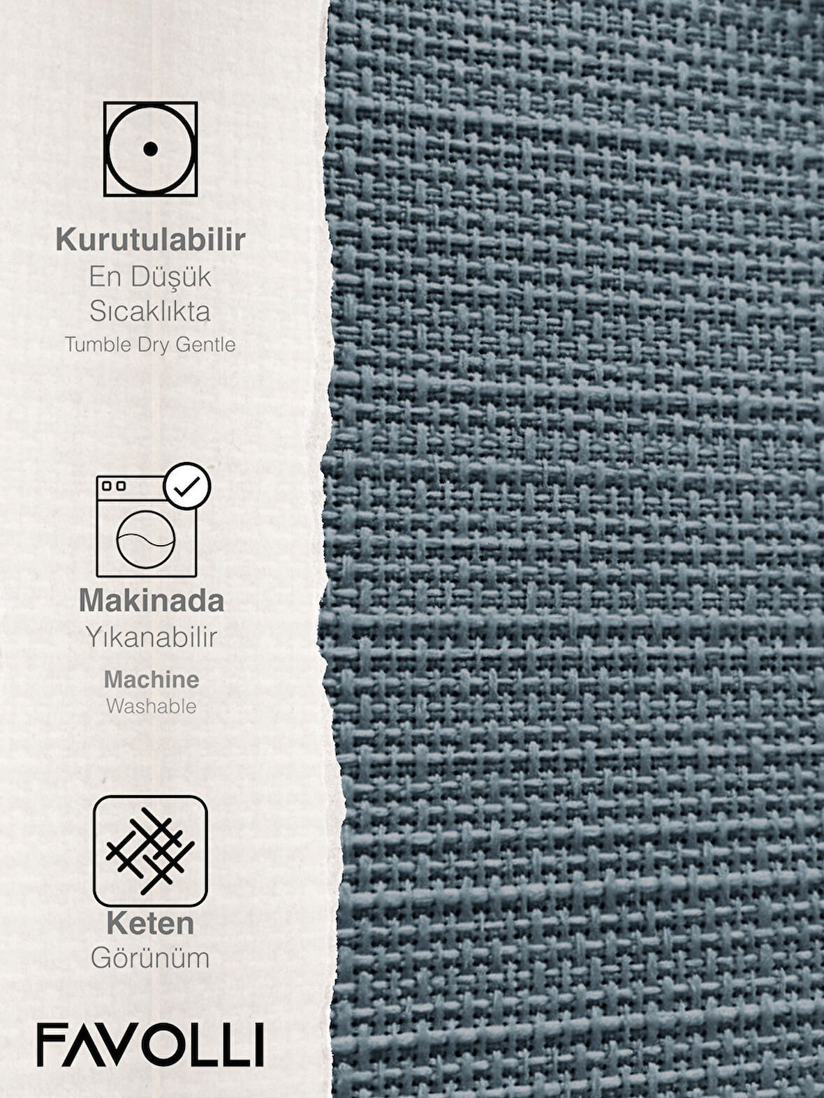 FAVOLLİ Keten Dokulu Gece Mavisi Masa Örtüsü Dertsiz